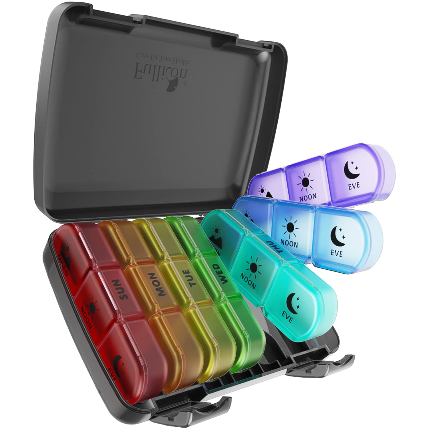 Pill Organizer 3 Times a Day, Fullicon Large Weekly Pill case 7 Day, Daily Pill Box with 21 compartments, Pill Dispenser Supplem