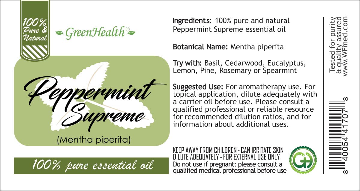 Peppermint Essential Oil (Mentha Piperita) - 16 fl oz (473 ml) Amber Glass Bottle - 100% Pure Essential Oil - GreenHealth