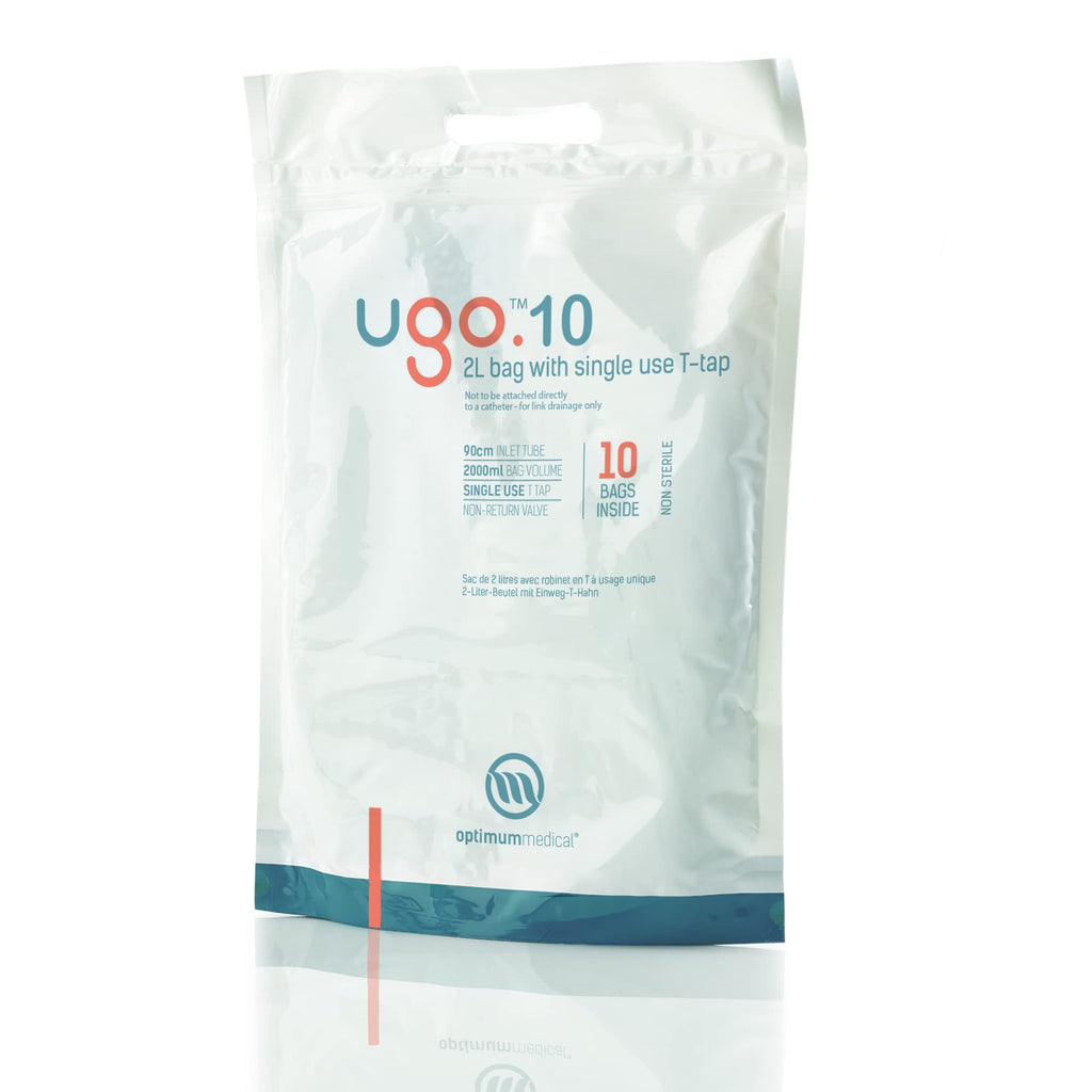 Ugo 2L Night Bags (x10) - Urine Drainage Bags/Catheter Night Bags, T Tap or Lever Tap with Kink Free Connection (Pack of 10) (Ug