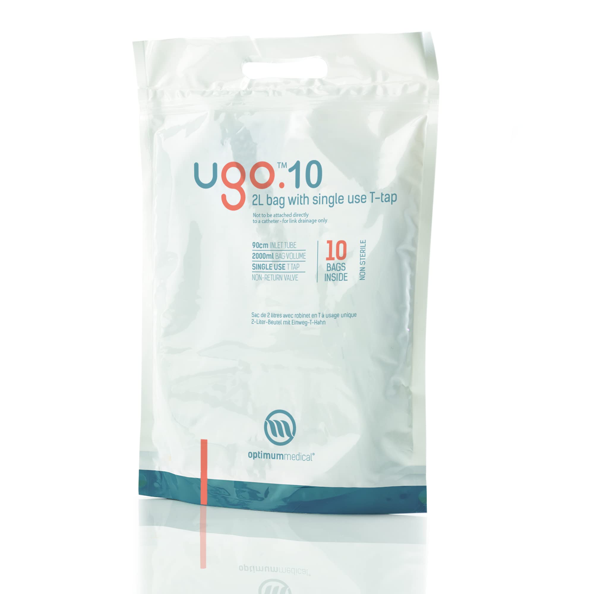 Ugo 2L Night Bags (x10) - Urine Drainage Bags/Catheter Night Bags, T Tap or Lever Tap with Kink Free Connection (Pack of 10) (Ug