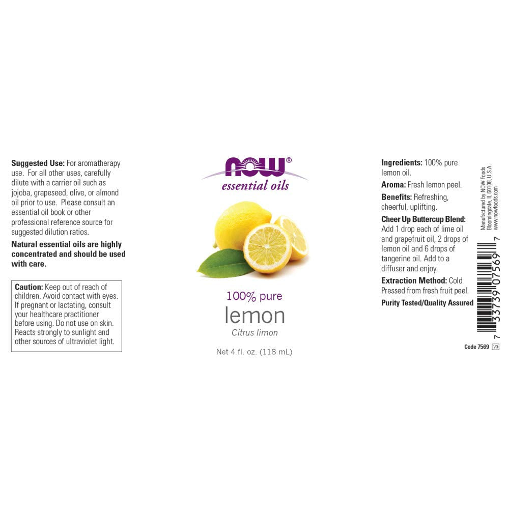 NOW Foods Lemon Oil, 4 Fluid Ounce + 1 Glass Dropper