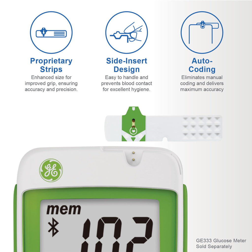 GE333TS Blood Glucose Test Strips | 50-Count Pack |Gold Electrodes|Patented Test Strip Structure