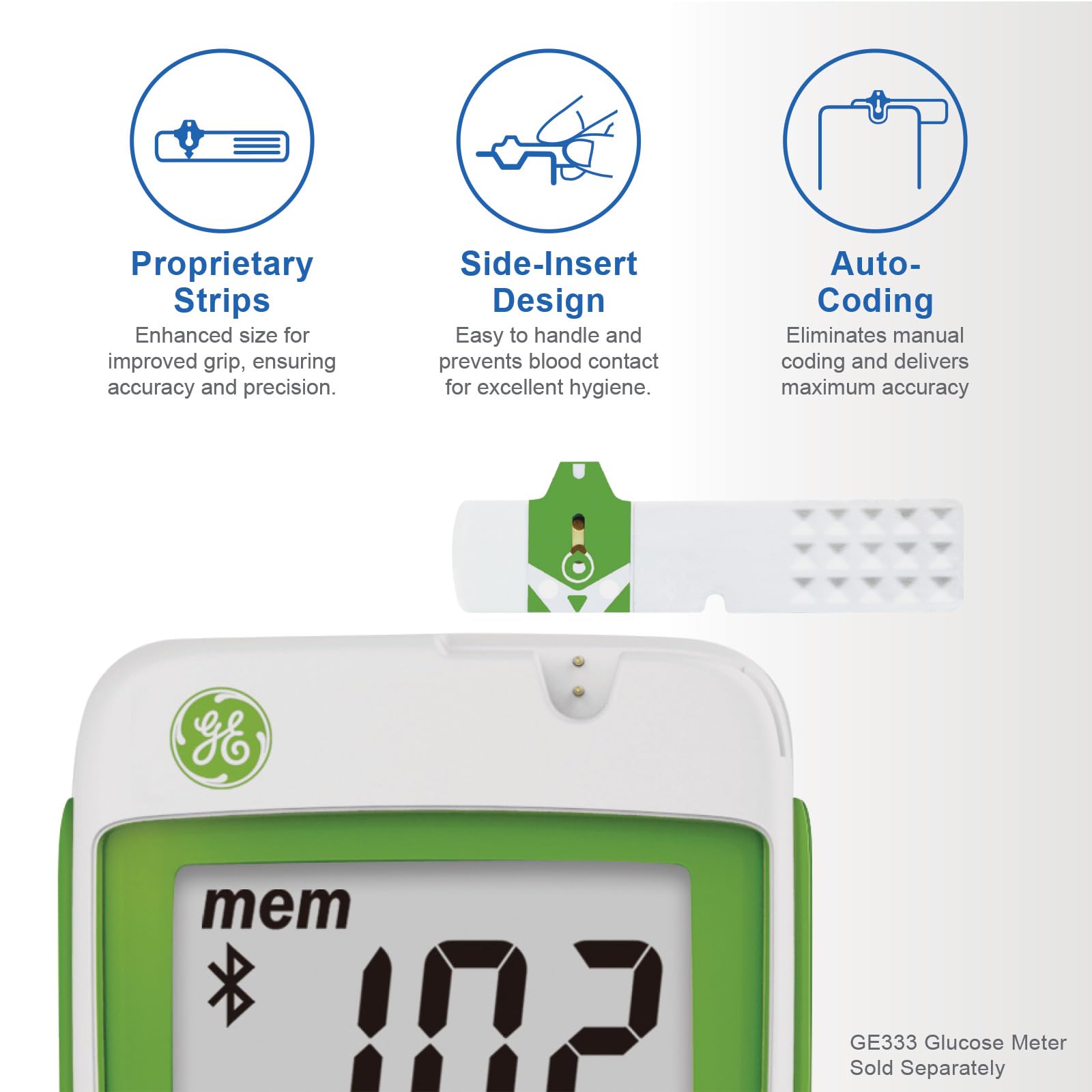 GE333TS Blood Glucose Test Strips | 50-Count Pack |Gold Electrodes|Patented Test Strip Structure