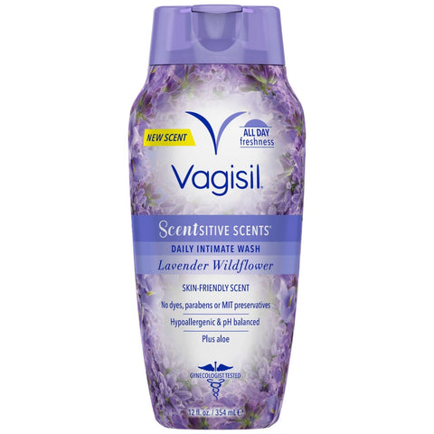 Vagisil Feminine Wash for Intimate Area Hygiene, Scentsitive Scents, pH Balanced and Gynecologist Tested, Lavender Wildflower, 1