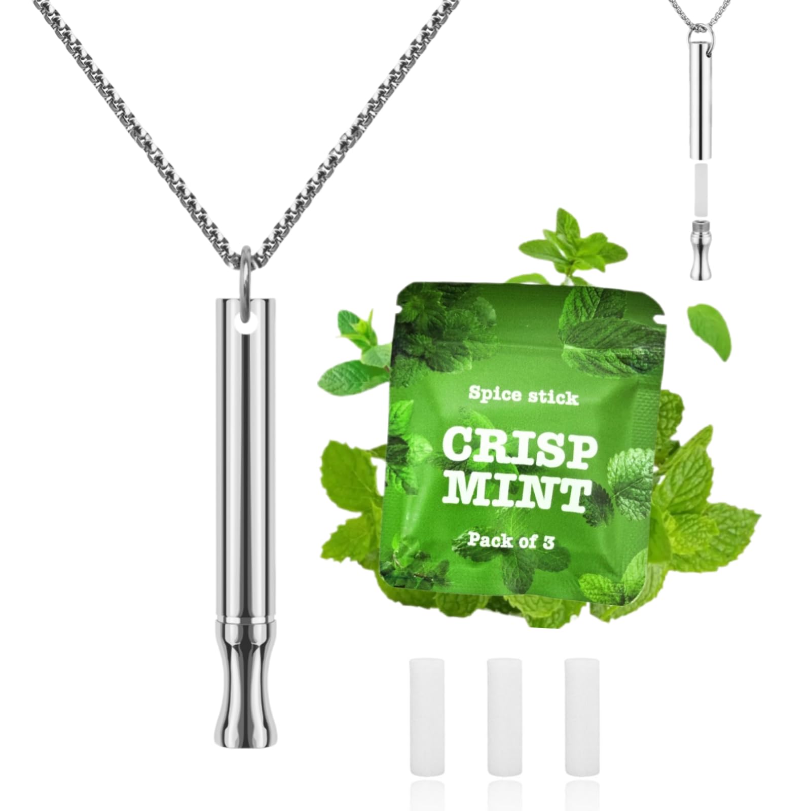 AD ADASTONE Breathing Necklace to Quit Smoking and Vaping with Refillable Mint Pods Stop Smoking Aids Fidget Necklace Smokeless 