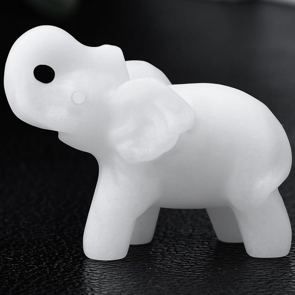 Ytbeoxk 1.8 Inch White Jade Elephant Crystal Decor, Healing Crystal Cute Figurines,White Elephant Gemstones Decorations Statue, 