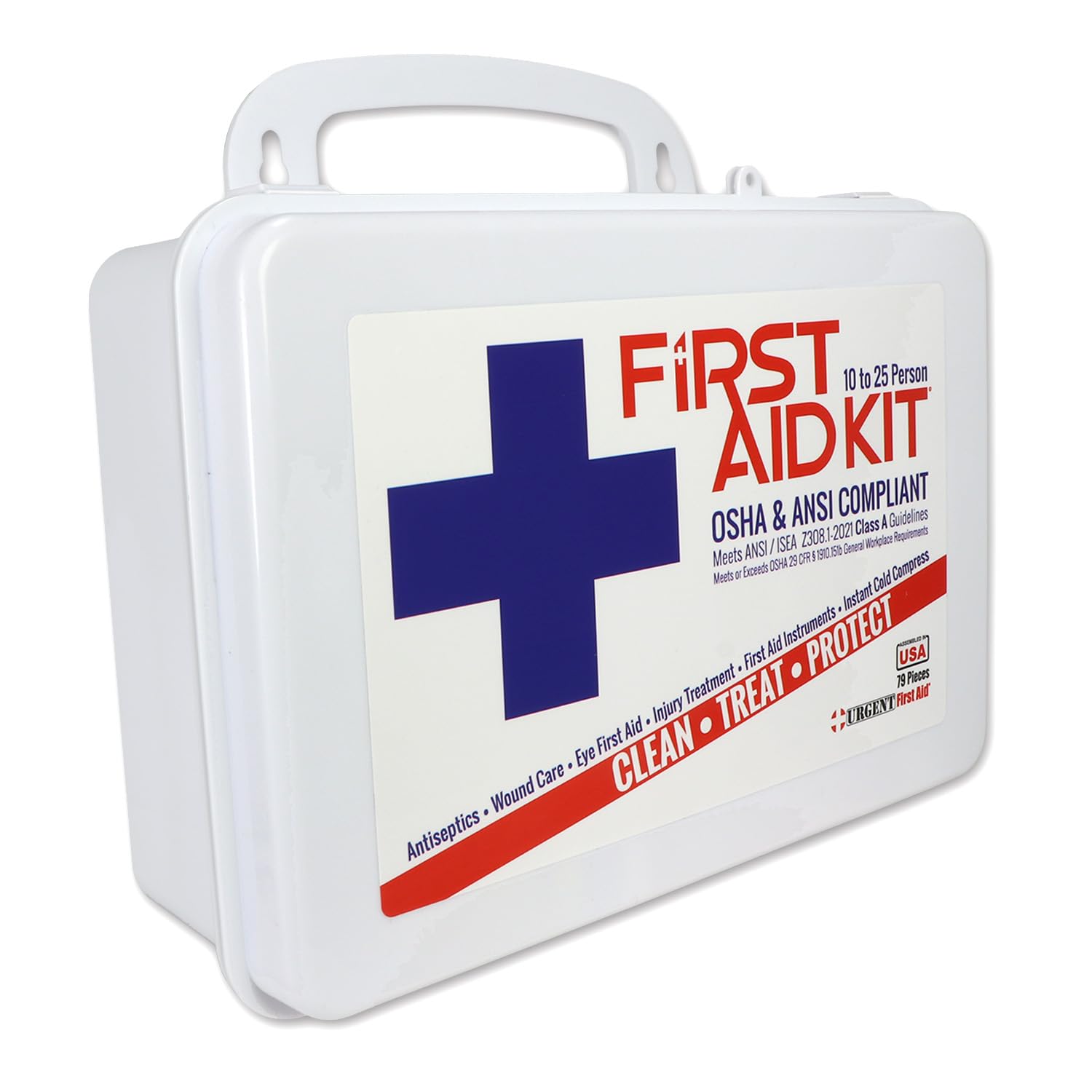 OSHA & ANSI First Aid Kit, 25 Person, 79 Pieces, Indoor/Outdoor Emergency Kit for Office, Home or Car, ANSI 2021 Class A, Plasti