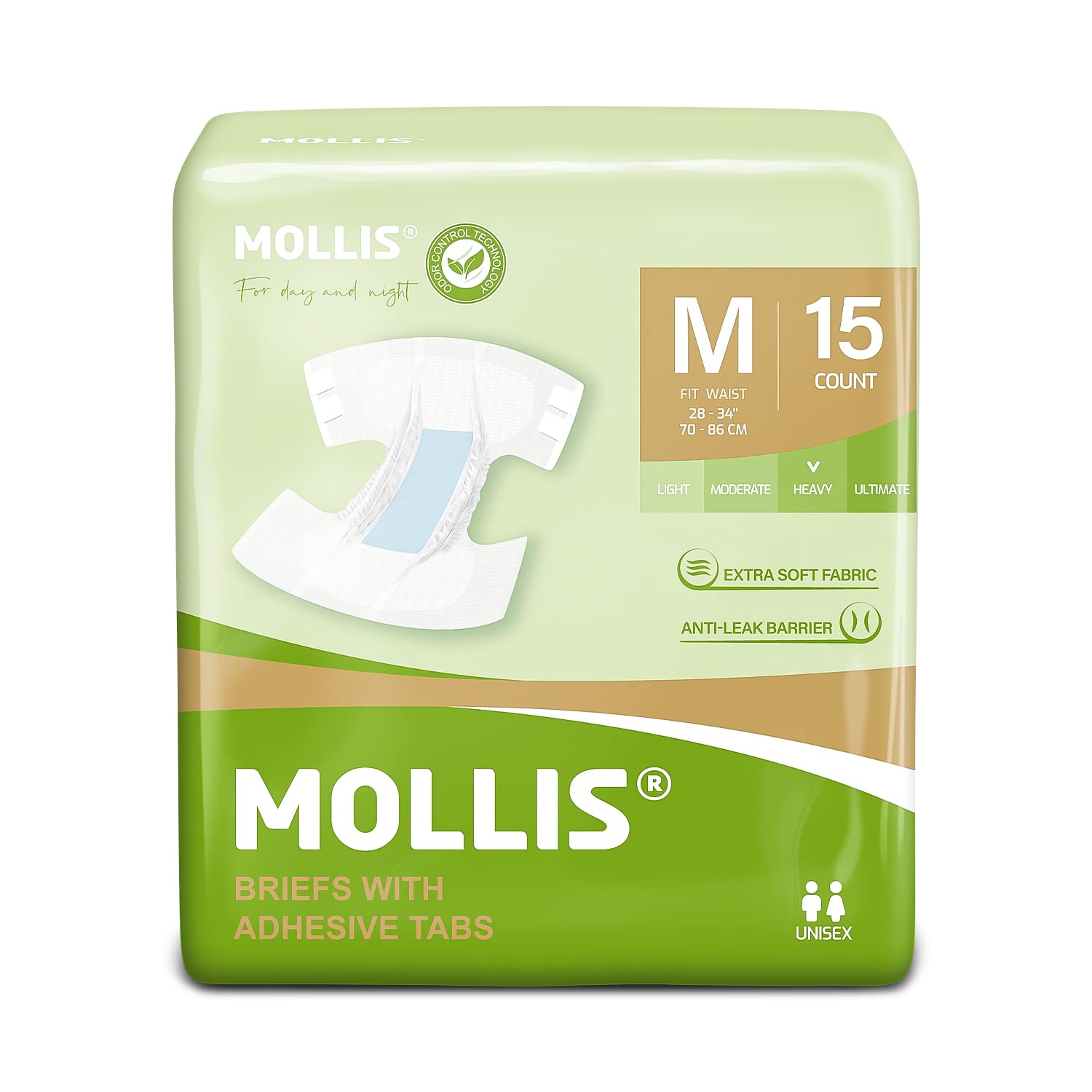 MOLLIS Adult Diapers for Women and Men, Unisex Disposable Incontinence Briefs with Tabs, Maximum Absorbency, Overnight Leak Prot