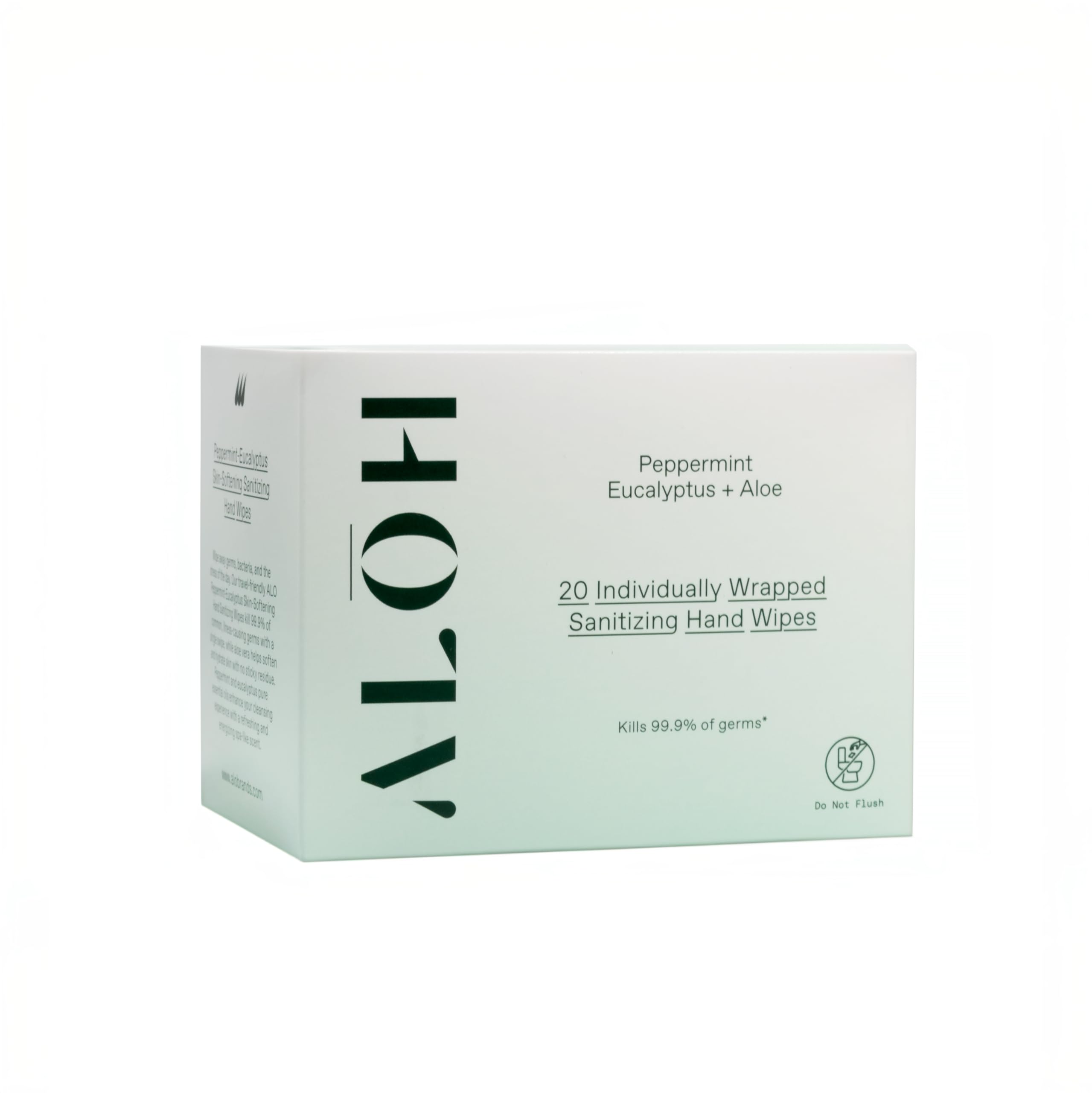 ALOH Skin - Softening Sanitizing Hand Wipes - Peppermint Eucalyptus + Aloe (1 Box of 20 Individual Wrapped Wipes)
