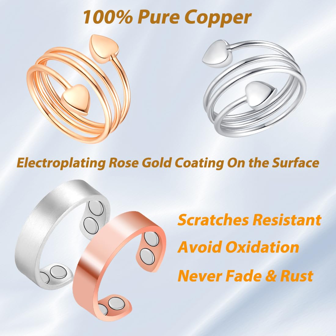 Vicmag Copper Magnetic Ring for Women, Magnetic Rings Ladies Fingers Thumb 100% Solid Pure Copper Jewelry Gift Adjustable(4PCS G