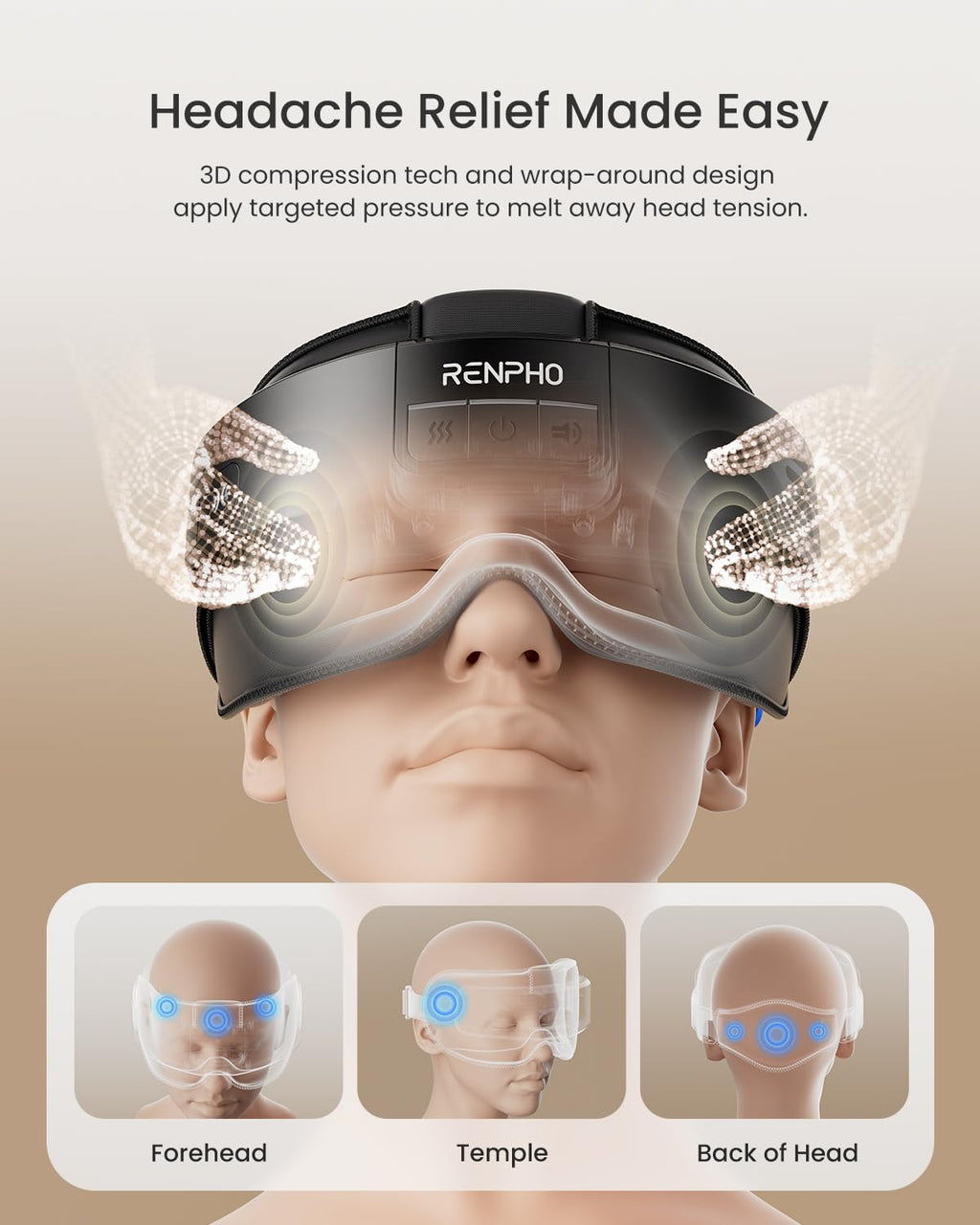 RENPHO FSA/HSA Eligible Head & Eye Massager, Eyeris Masc Heated Eye & Head Mask for Migraines, Mothers Day Gifts for Mom, Heada