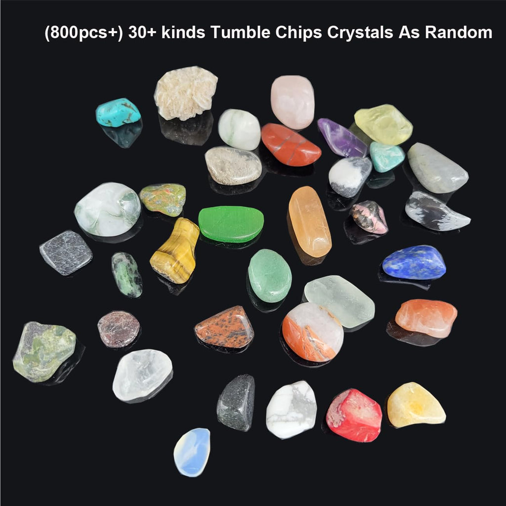 800Pcs+ (3lb) Gemstones and Crystals Set,30Kinds+ Bulk Rocks and Minerals Science Kit,Rocks Collections for Kids,Tumbled Chips C