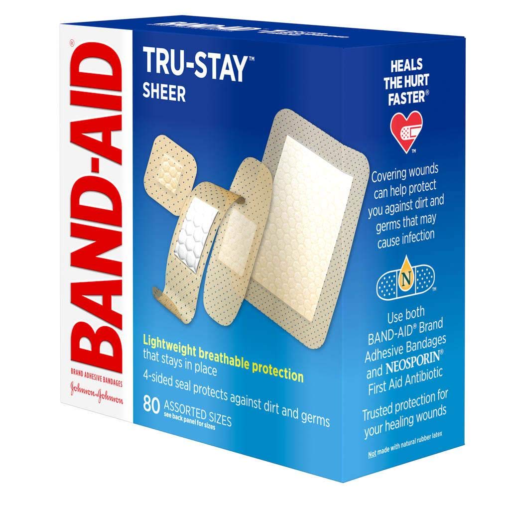 BAND-AID Brand TRU-STAY Sheer Bandages Assorted, 80 Count