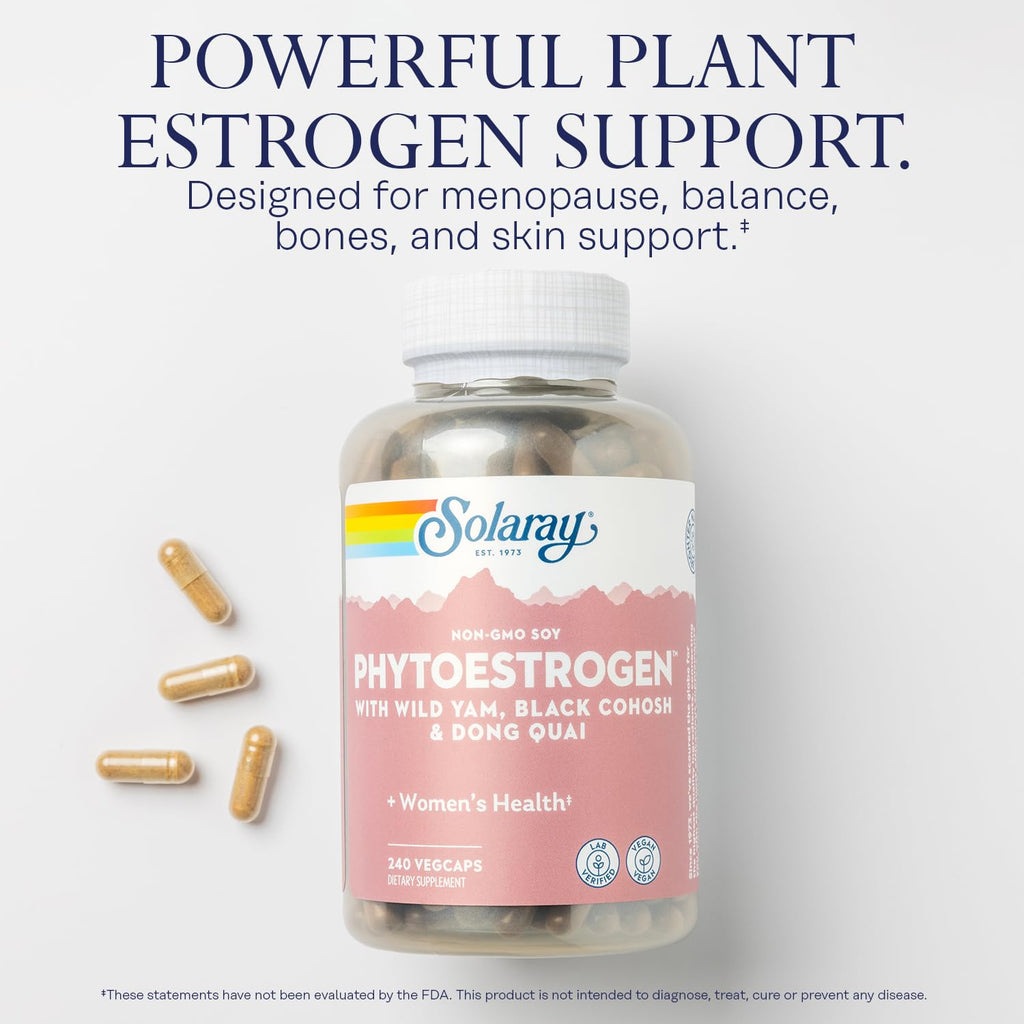 Solaray PhytoEstrogen Menopause Supplements - Wild Yam, Black Cohosh, and Dong Quai Estrogen Pills for Womens Health - Vegan, L