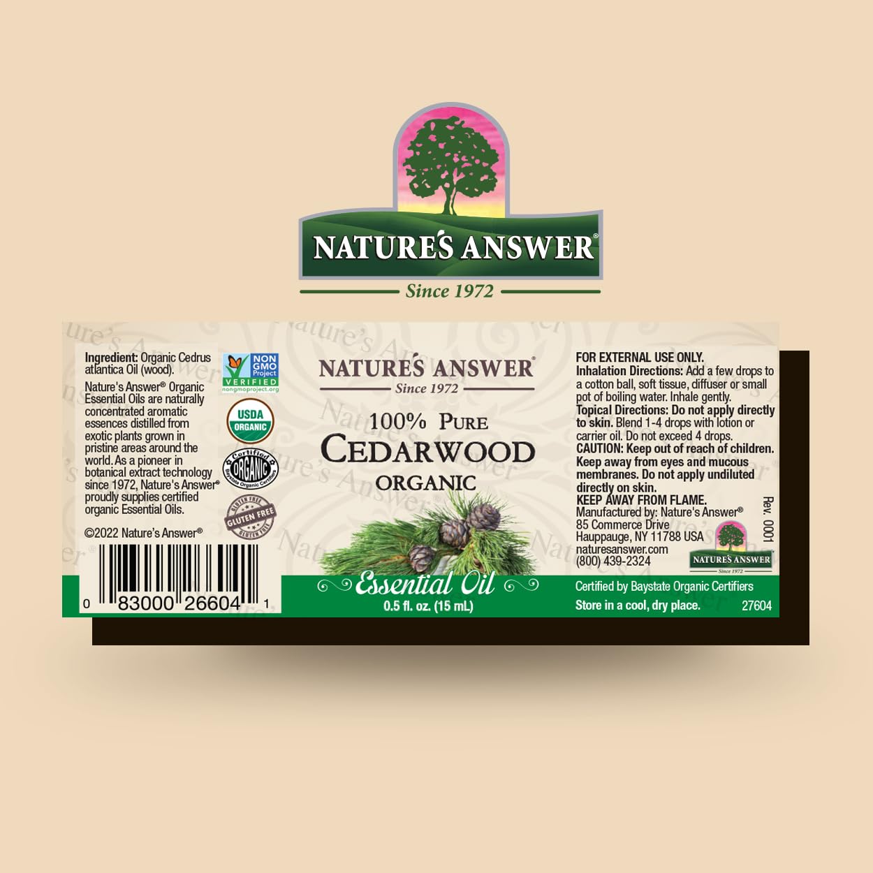 Natures Answer 100% Pure Organic Essential Oil, 0.5-Ounce, Cedar Wood