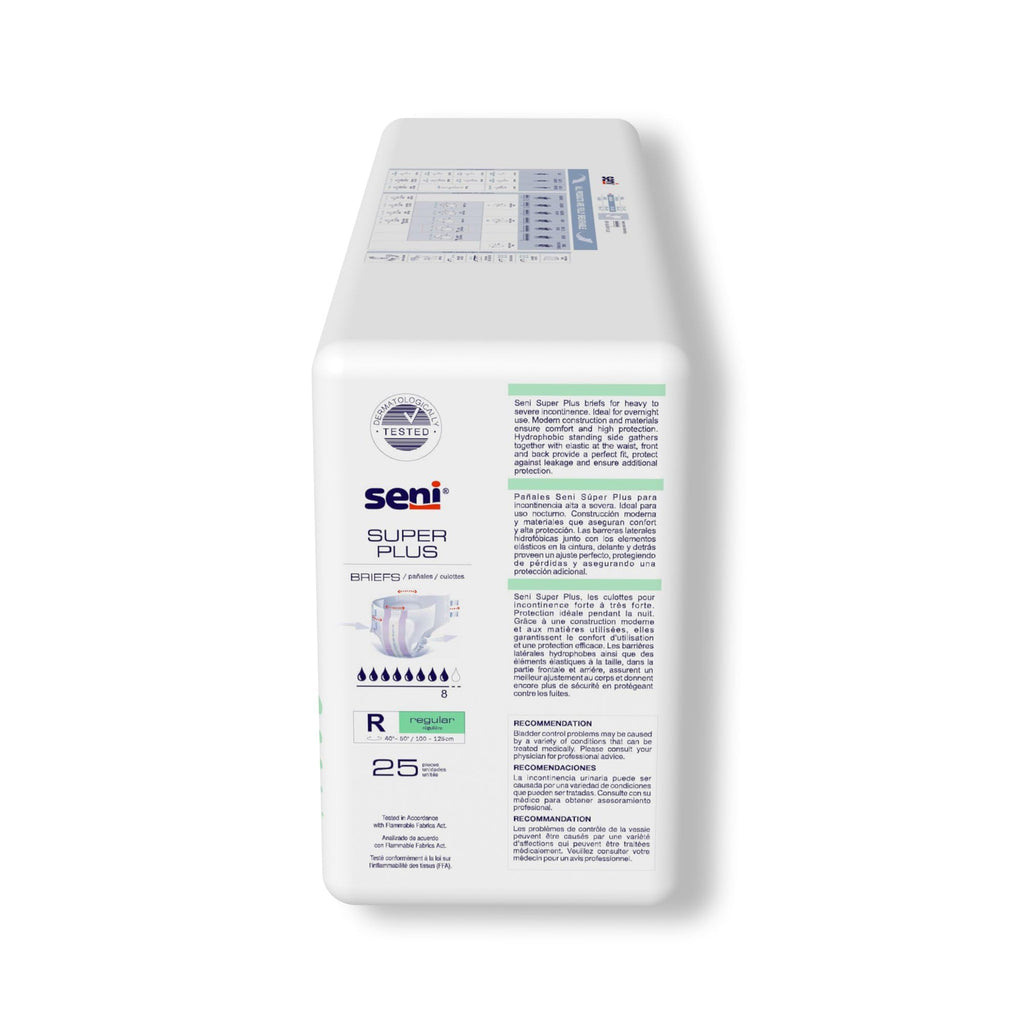 Seni Super Plus Adult Incontinence Brief Regular Heavy Absorbency Breathable/Overnight, S-RE25-BP1, Severe, 75 Ct