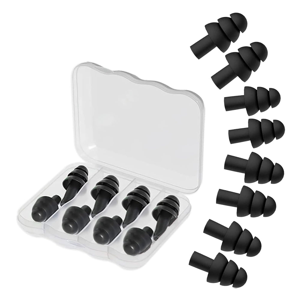 4Pairs Ear Plugs for Sleeping,Soft Silicone Earplugs Noise Cancelling,Black Earplug for Swimming Snoring Concerts Shooting Airpl
