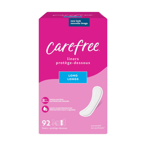 Carefree Panty Liners for Women, Long, Unwrapped, Unscented, 92ct | Pantiliners, Carefree Liners, Daily Liners for Women, Light 