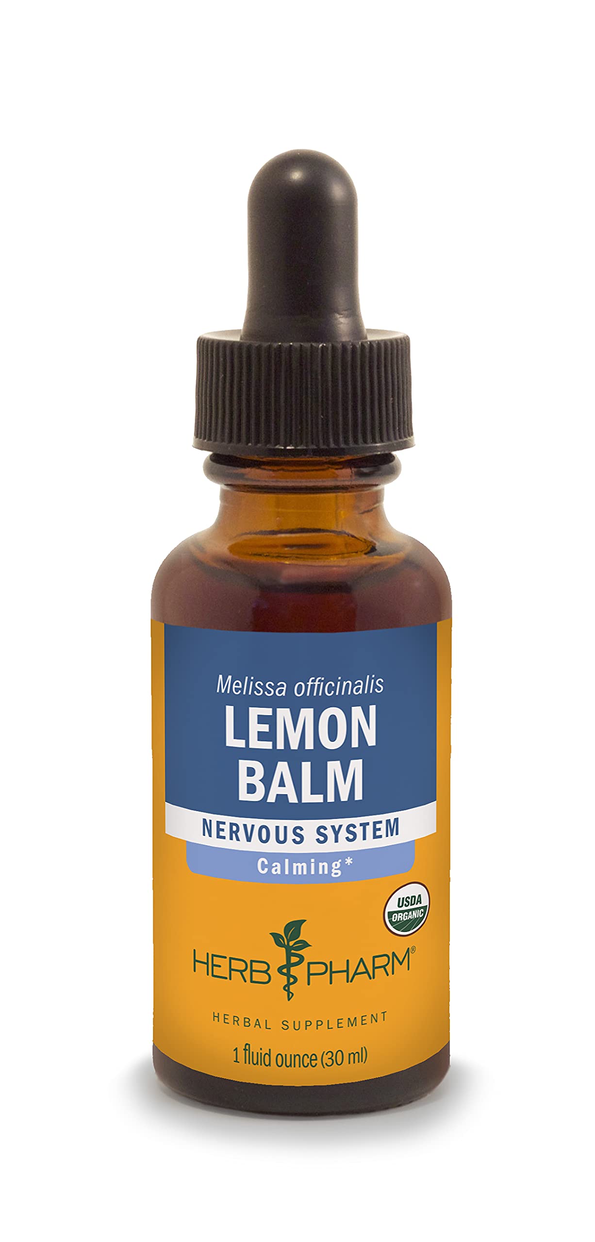 Herb Pharm Certified Organic Lemon Balm Liquid Extract for Calming Nervous System Support, Organic Cane Alcohol, 1 Ounce