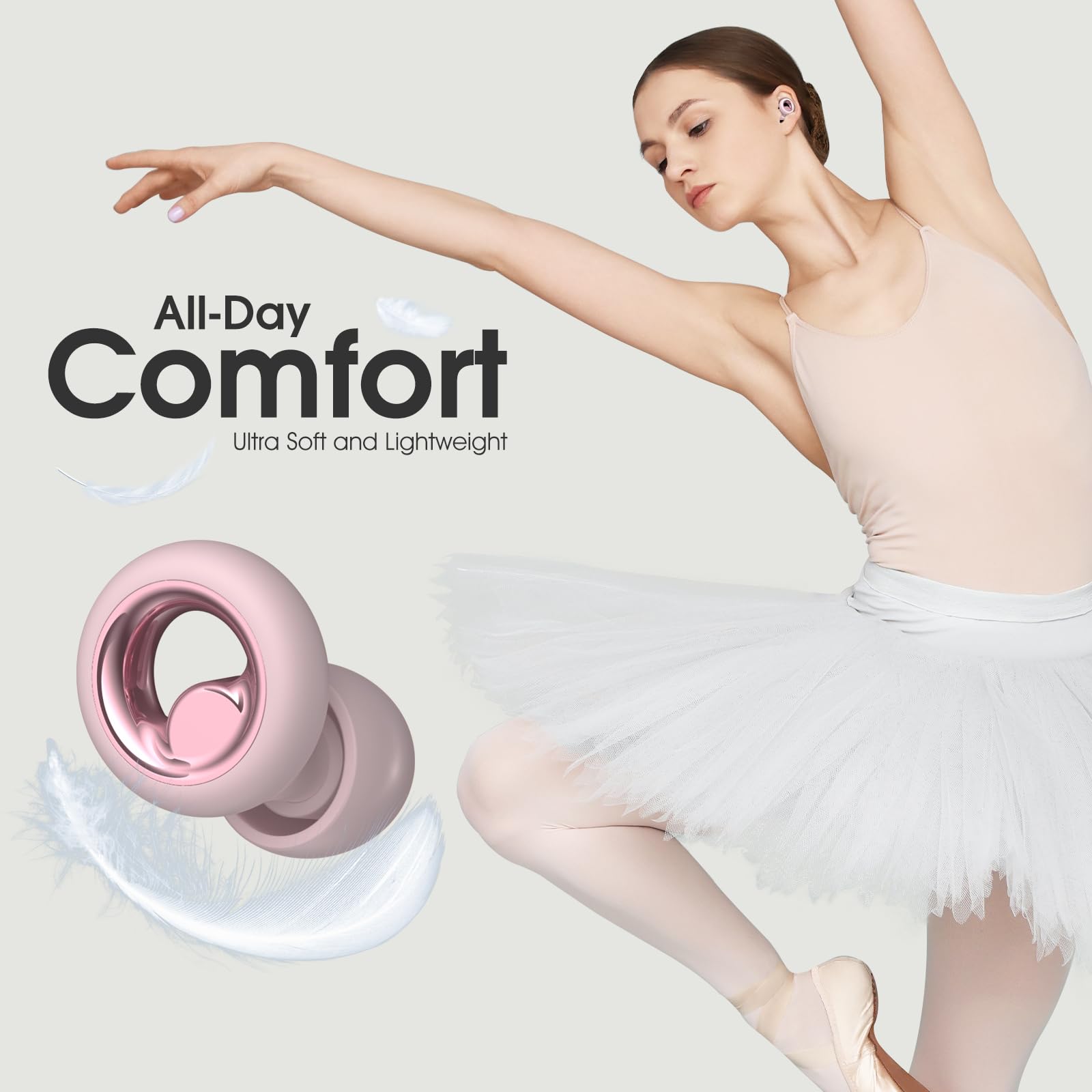 Vosaf Ear Plugs for Sleeping Noise Cancelling, Soft Ear Plugs for Concert, 45dB Reusable for Noise Reduction with 8 Ear Tips, Si