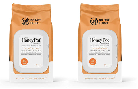 The Honey Pot Company Feminine Wipes - Normal, 30 Count (Pack of 2)