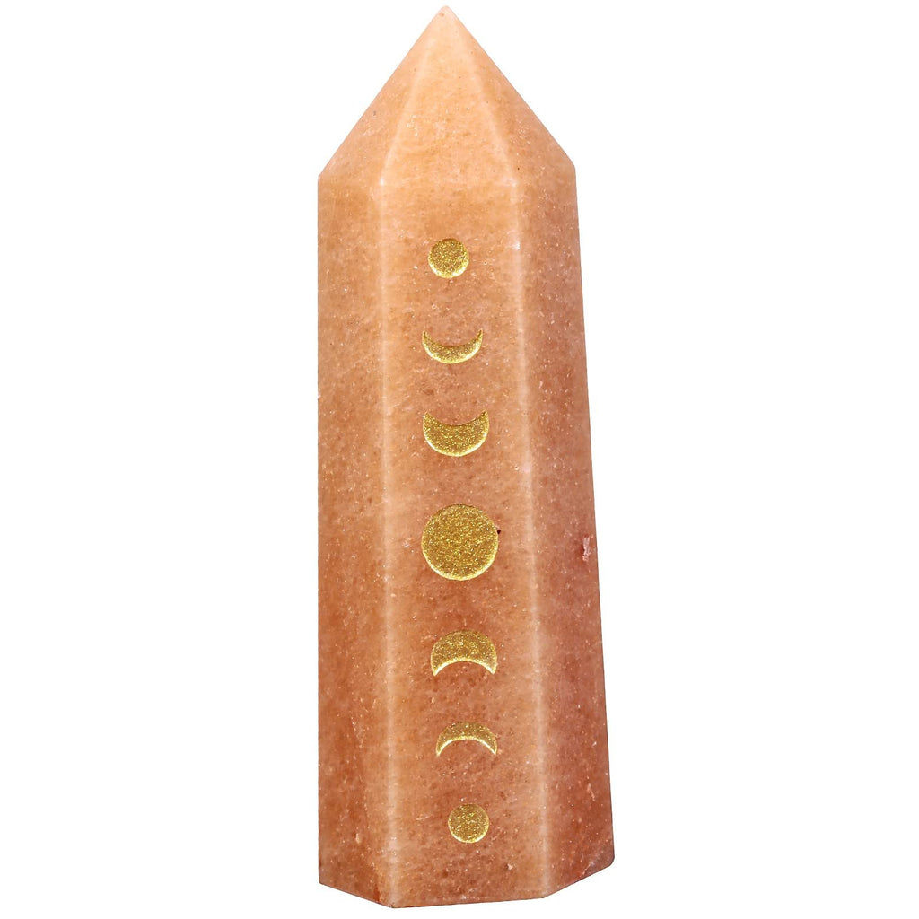 Amogeeli Wicca Moon Phase Red Aventurine Stone Point Wand for Reiki Meditation, 6 Faceted Prism Healing Crystal Decoration for H