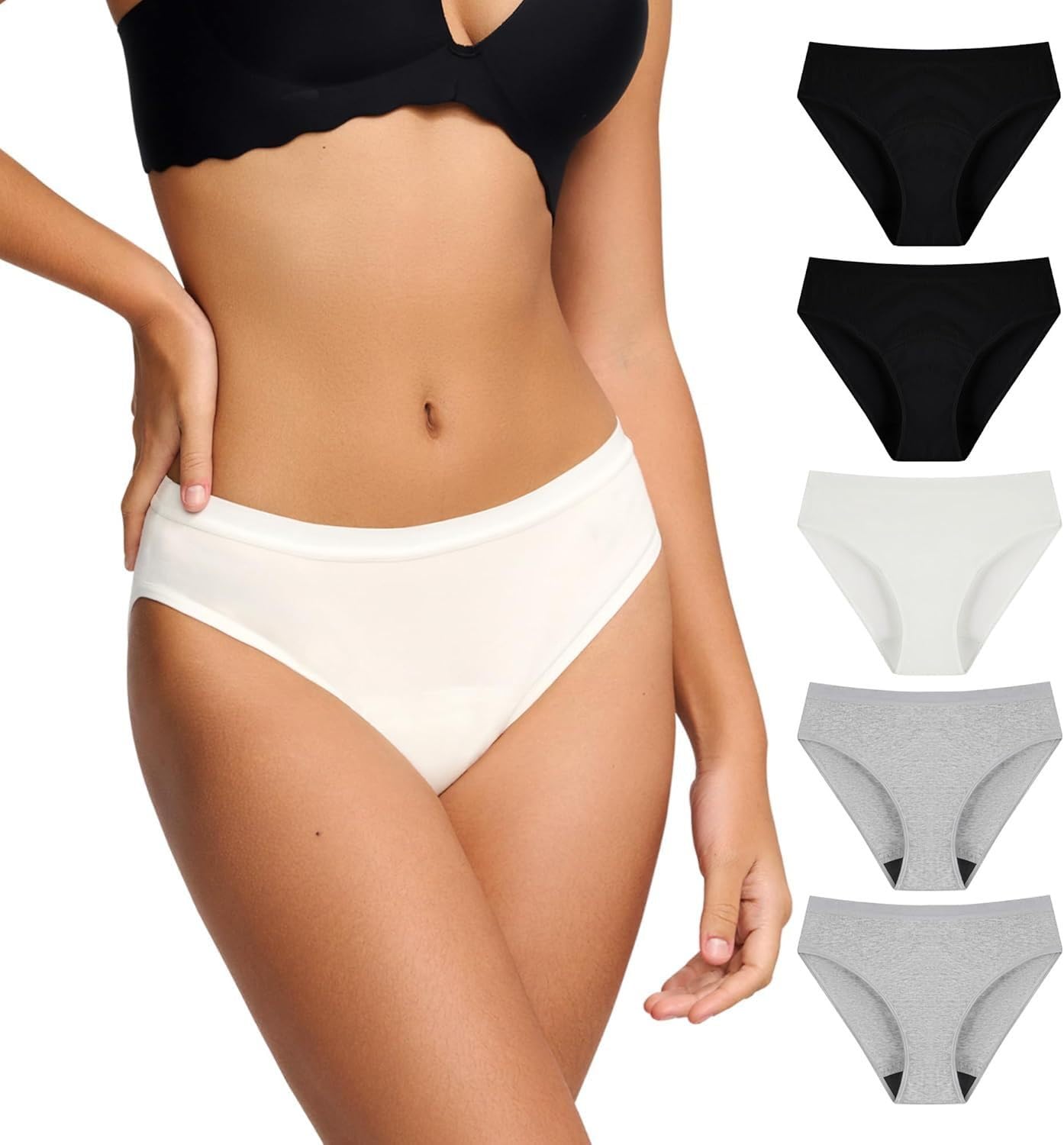 BATTEWA Womens Leak Proof Underwear Light Incontinence Bikini Panties Reusable Odor Control Protective Briefs for Ladies Teens 4