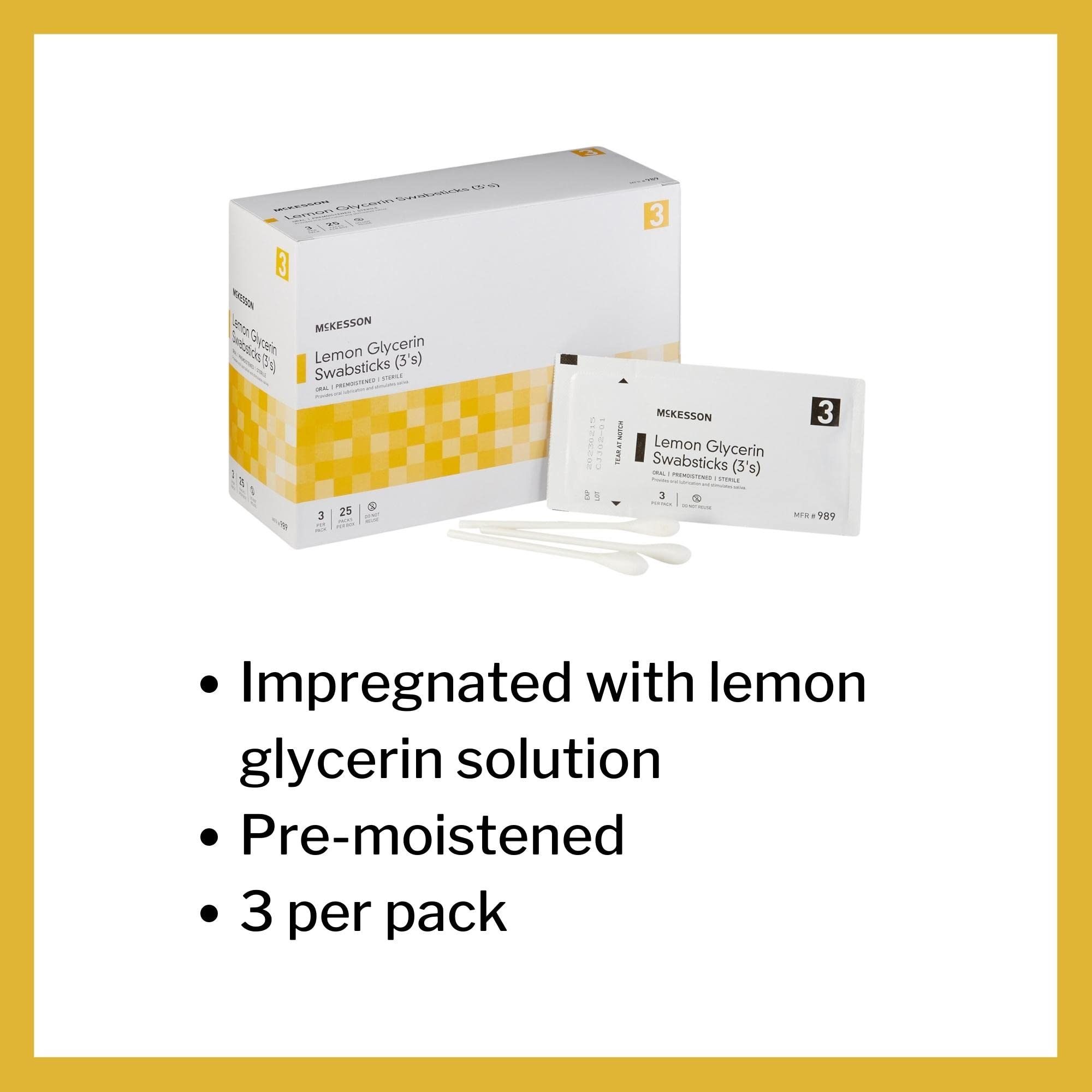 McKesson Lemon Glycerin Swabsticks, Sterile, Oral Swab Stick, 25 Count, 1 Pack