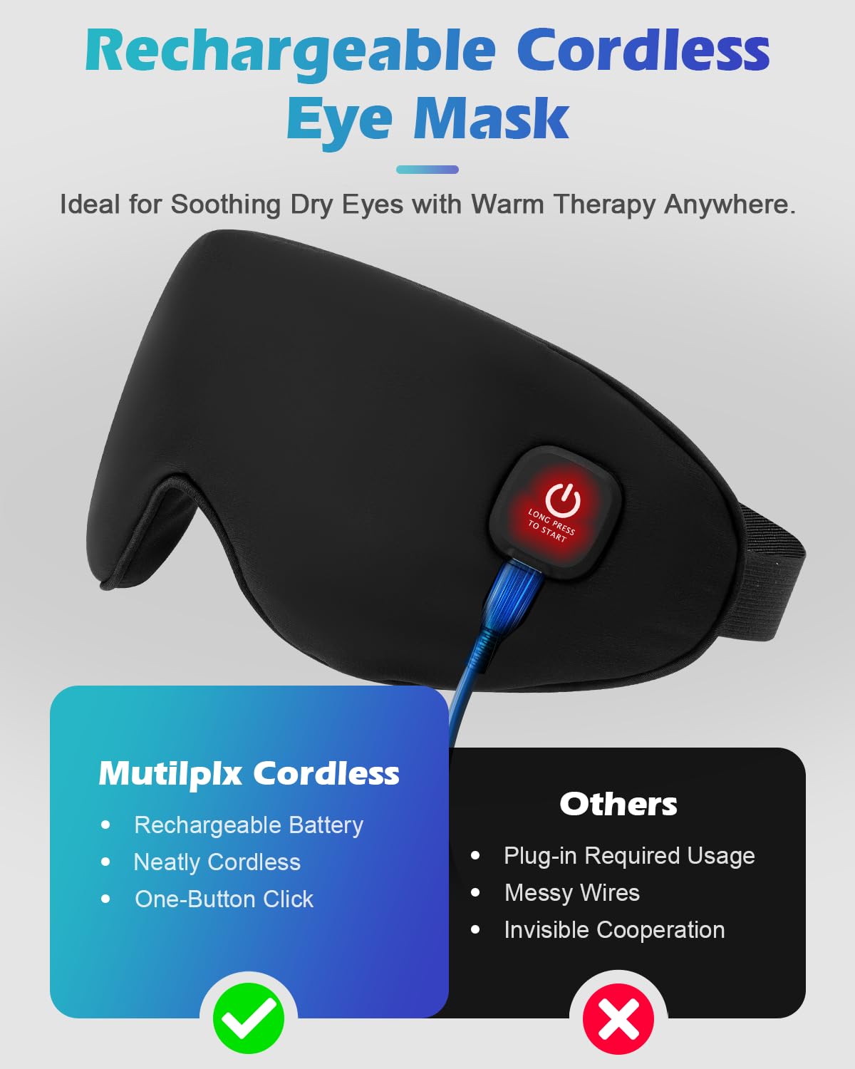 Silk Cordless Heated Eye Mask, Washable Heat Eye Compress for Dry Eye Electric Eye Heating Pad Warm Eye Mask for Eye Fatigue Sty