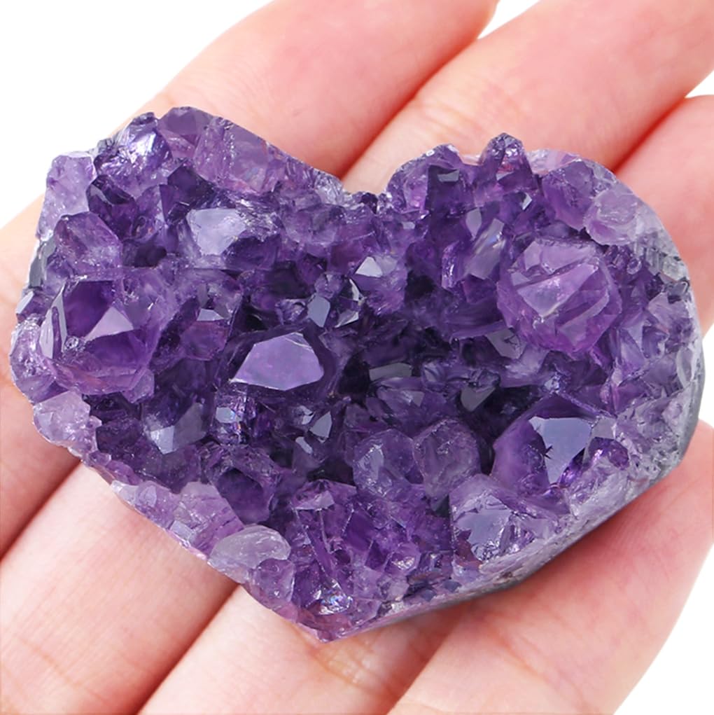 YATOJUZI Heart Amethyst Cluster 1.5''-2'' Natural Amethyst Crystal Rocks Heart Stone Crystals and Healing Stones Gemstones Miner
