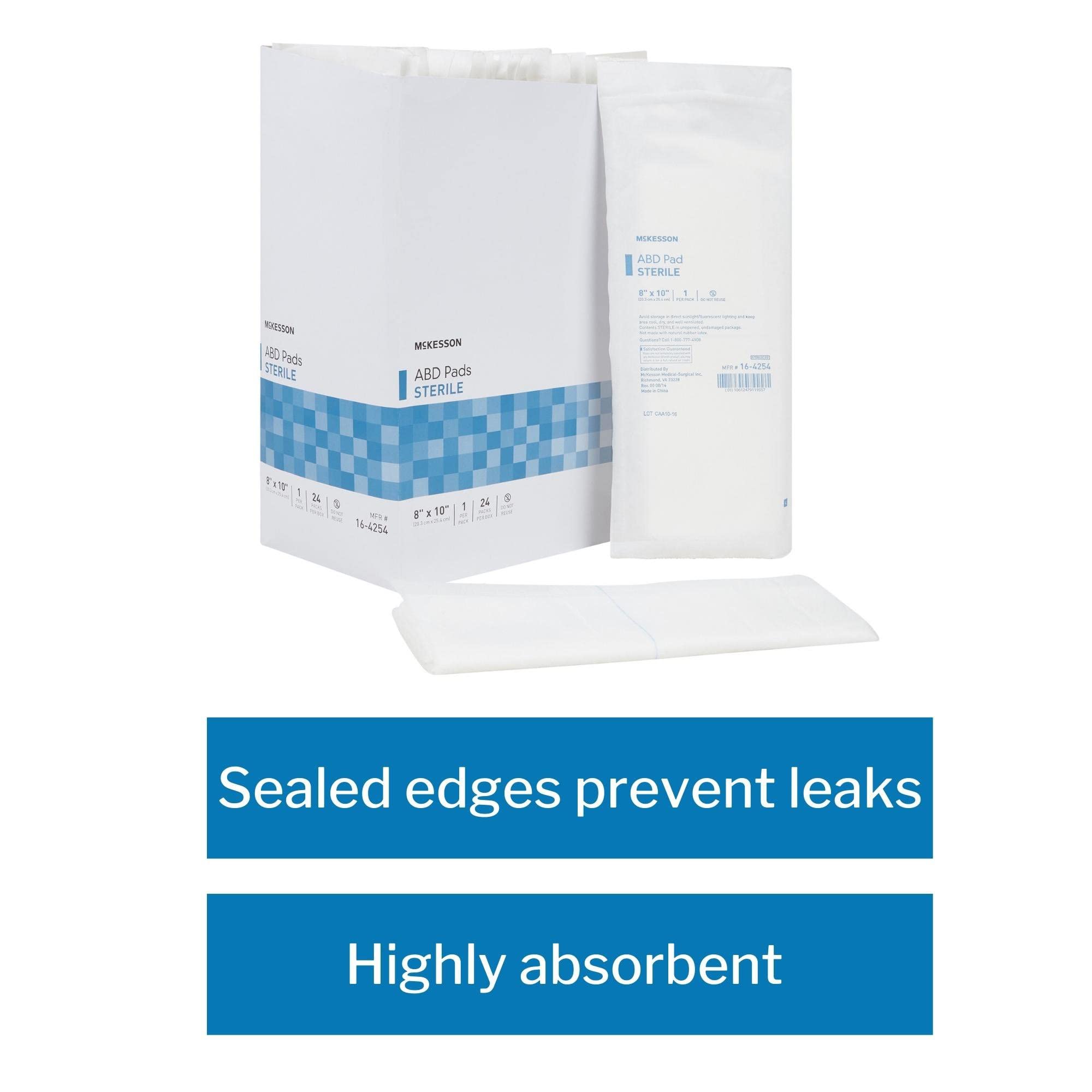 McKesson ABD Pads, Sterile Abdominal Pads, Wound Dressing, 8 in x 10 in, 24 Count, 2 Packs, 48 Total