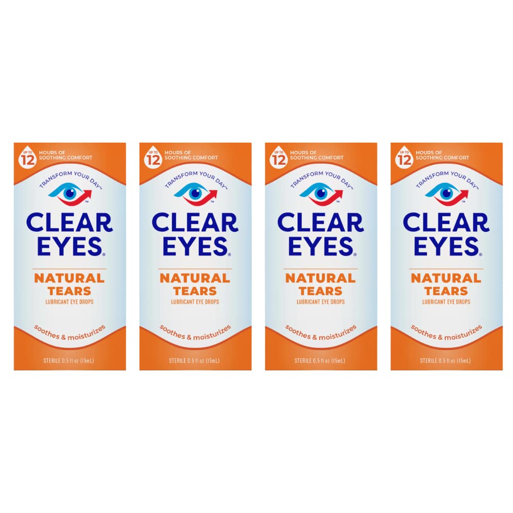 Clear Eyes Natural Tears Lubricant Eye Drops, 0.5 Fl oz. (Pack of 4)