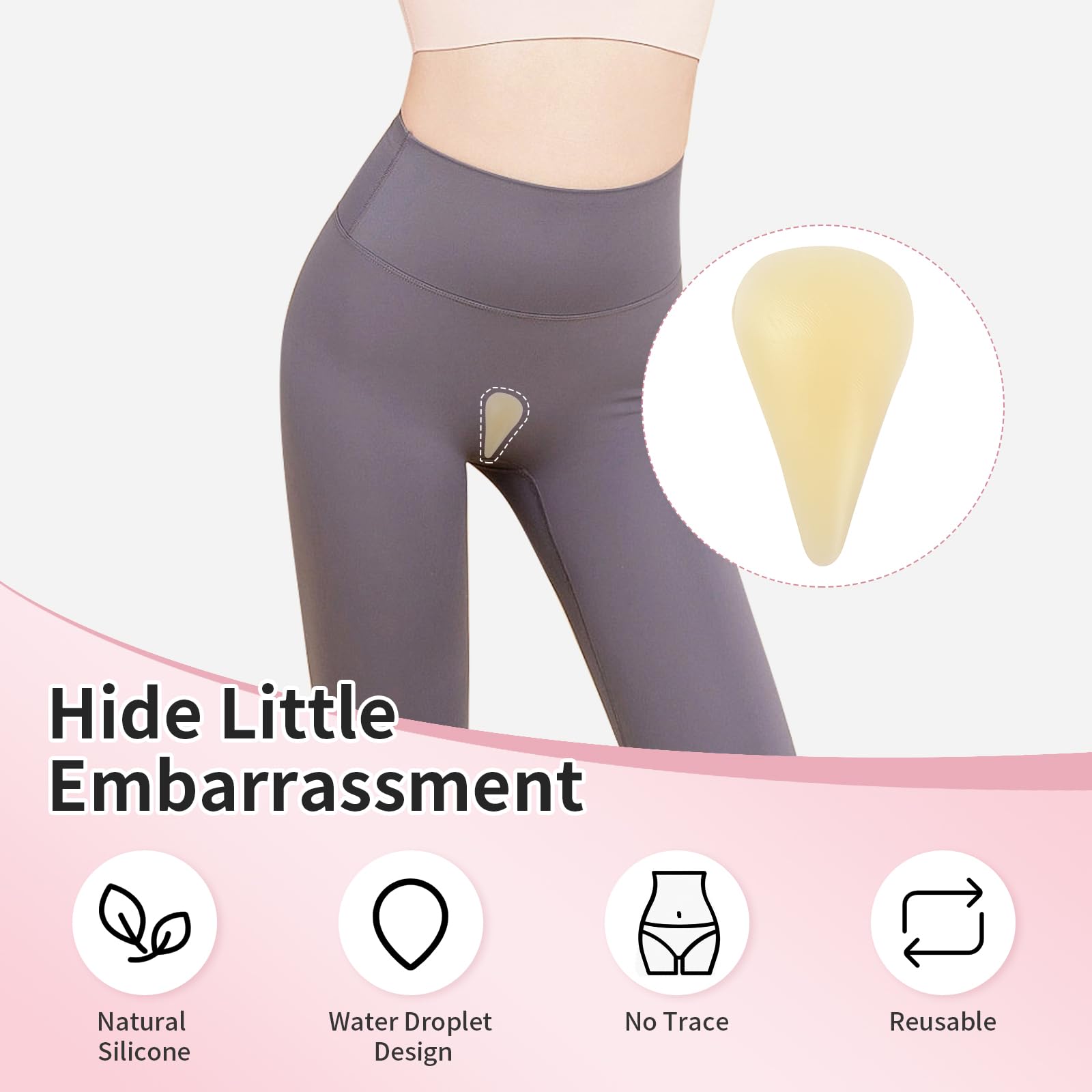 Gexloryn 4 Pack Drop-Shaped Concealer for Women, Reusable Silicone Pads Invisible Self-adhesive, Underwear Guard Seamless Hider