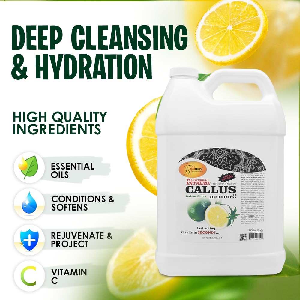 SPA REDI - Callus Remover for Feet Gel, Lemon and Lime, 128 Oz - Professional Pedicure Foot Care - Removes Toughest Calluses in
