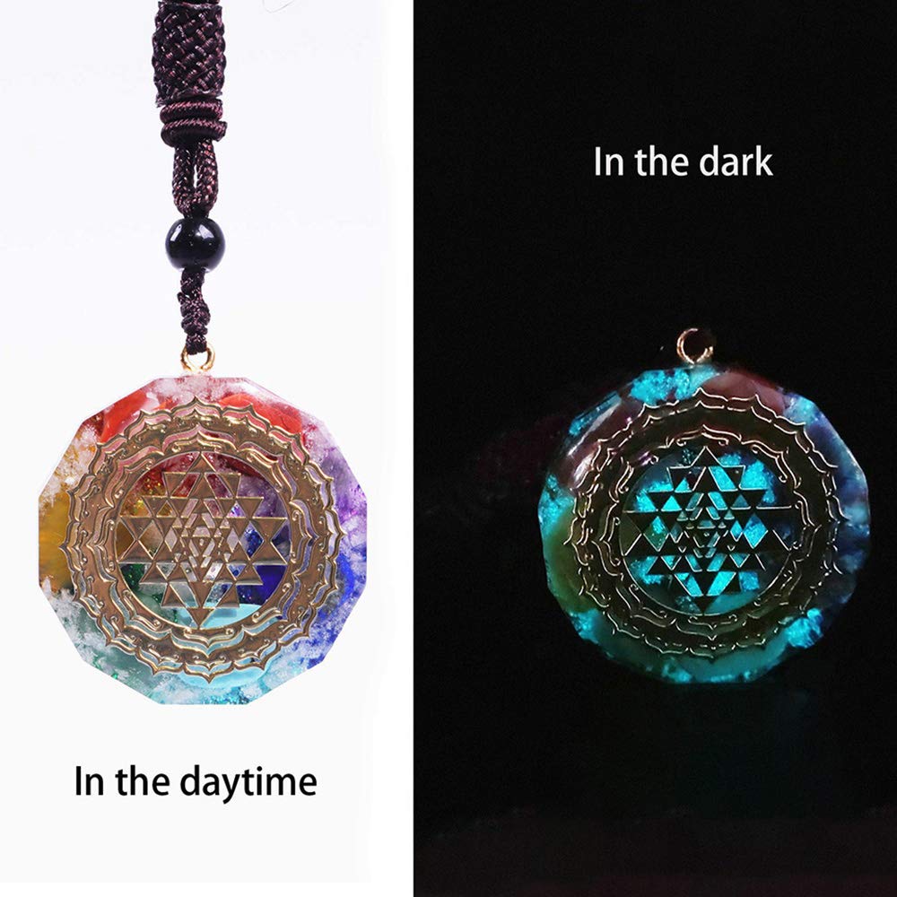 Day Day Up Orgonite Necklace Sri Yantra Luminous Pendant Sacred Geometry Chakra Energy Necklace Meditation Jewelry