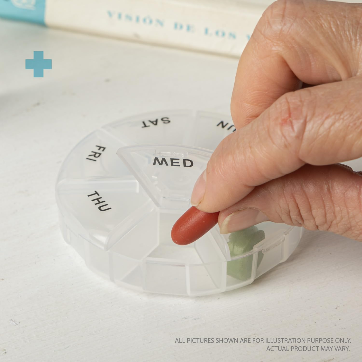 Deke Home - Round Portable Pill Box, Medicine Planner, Small 7 Day Weekly Travel Container, Medication, Vitamin Holder, Pillbox