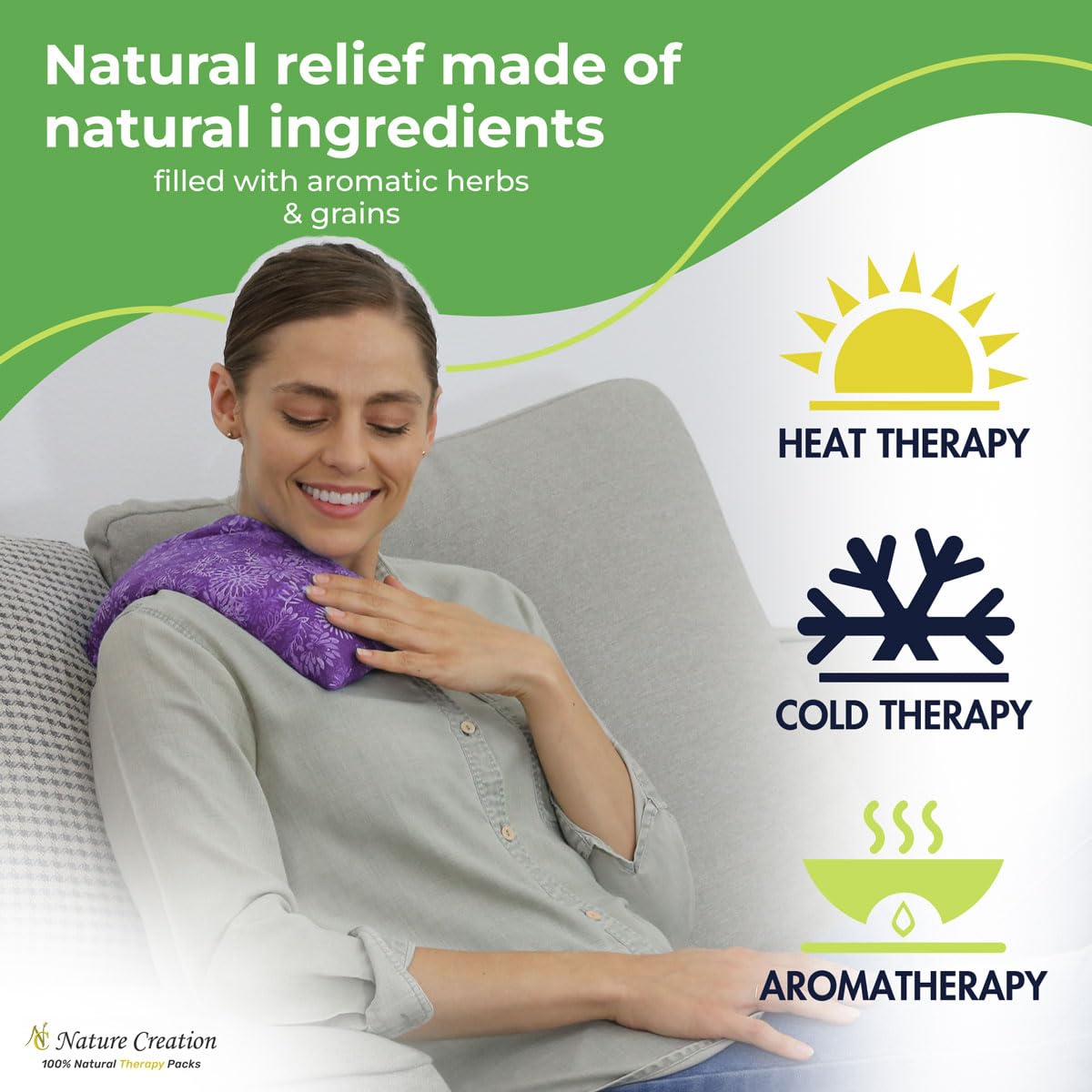 Nature Creation Microwaveable Herbal Heating Pad - Microwave Heating Pad for Neck and Shoulders, Cold & Hot Pack, Heat Pack Warm