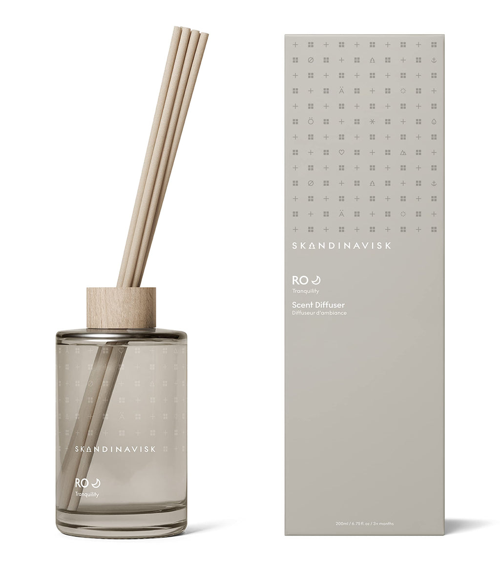 Skandinavisk RO Tranquility Scent Diffuser with 8 Reeds. Lasts +3 Months. Fragrance Notes: Cut Grass and Fallen Leaves, Cucumb