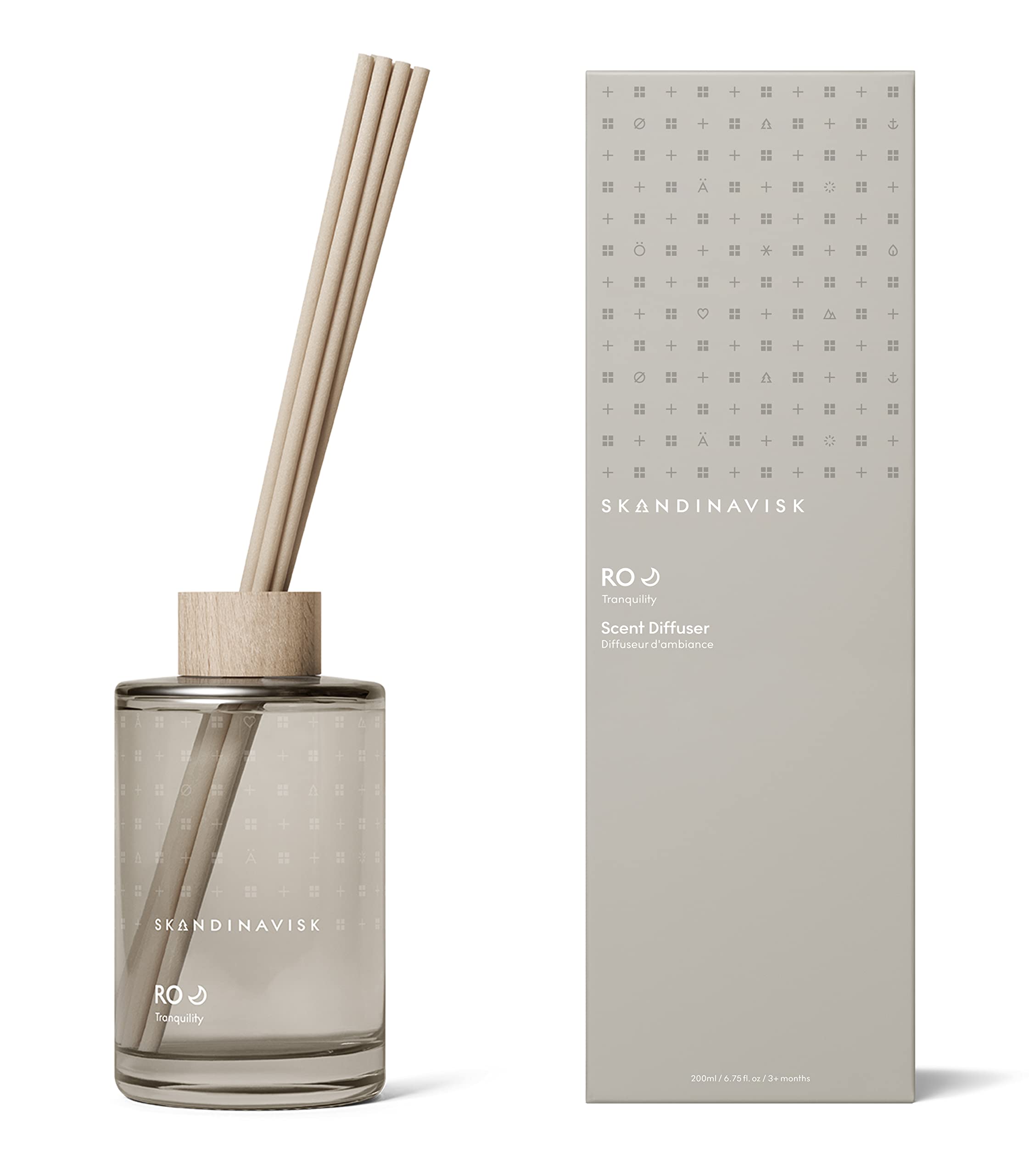 Skandinavisk RO Tranquility Scent Diffuser with 8 Reeds. Lasts +3 Months. Fragrance Notes: Cut Grass and Fallen Leaves, Cucumb
