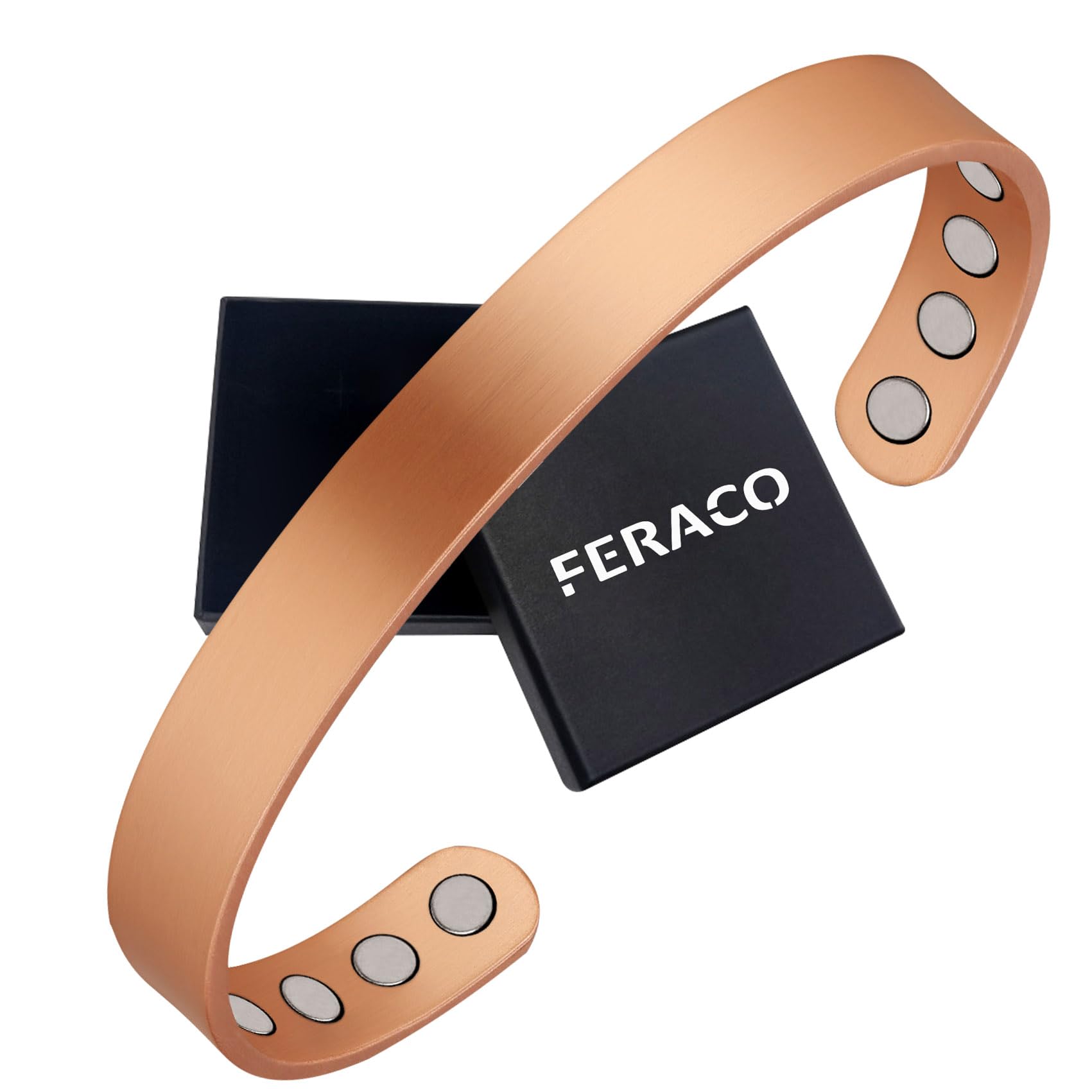 Feraco Copper Magnetic Bracelet for Men Women, 99.99% Pure Copper Cuff Bangle with Strong Neodymium Magnets, Adjustable Jewelry 