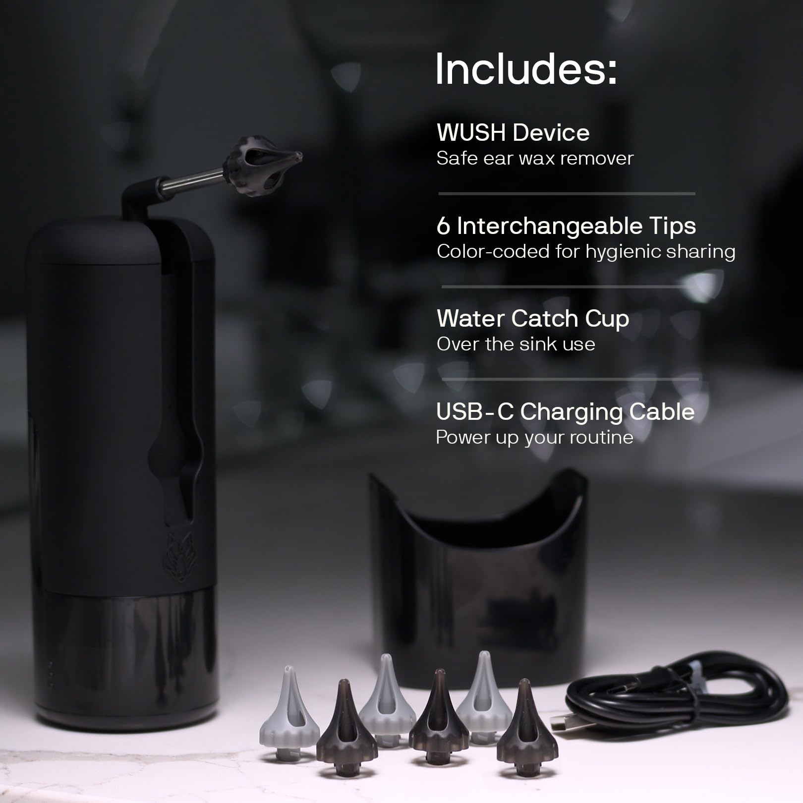 Wush Pro By Black Wolf- Deluxe Water Powered Ear Cleaner- Safe & Effective- Electric Triple Jet Stream 3 Pressure Settings For E