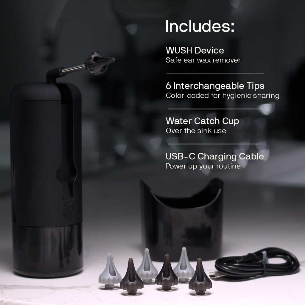 Wush Pro By Black Wolf- Deluxe Water Powered Ear Cleaner- Safe & Effective- Electric Triple Jet Stream 3 Pressure Settings For E