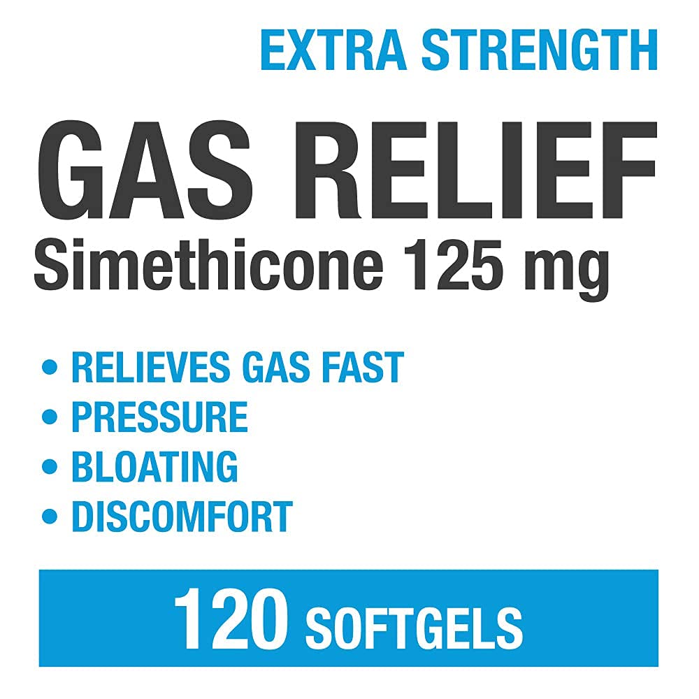 P Puregen Labs Extra Strength Gas Relief Softgels with Simethicone 125 mg Relieve Pressure, Bloating and Painful Discomfort Comp