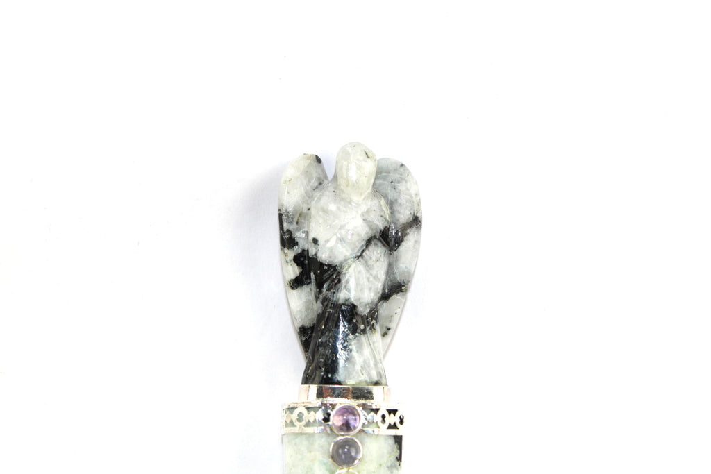 Jet Energized Rainbow Moonstone Angel Chakra Wand Stick Approx. 5-5.5 inch Charged Cleansed Programmed Pure Genuine Stick HANDCA