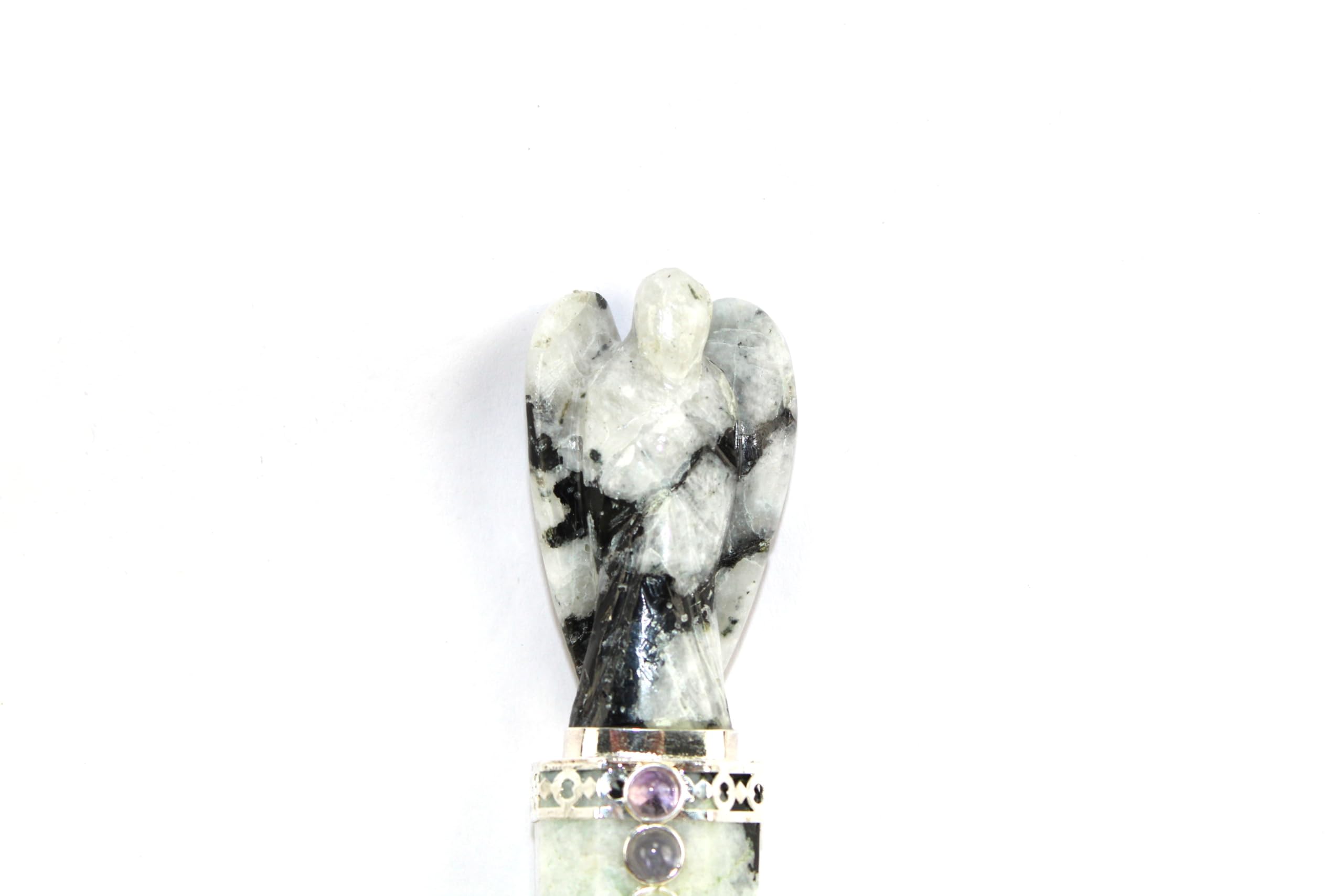 Jet Energized Rainbow Moonstone Angel Chakra Wand Stick Approx. 5-5.5 inch Charged Cleansed Programmed Pure Genuine Stick HANDCA
