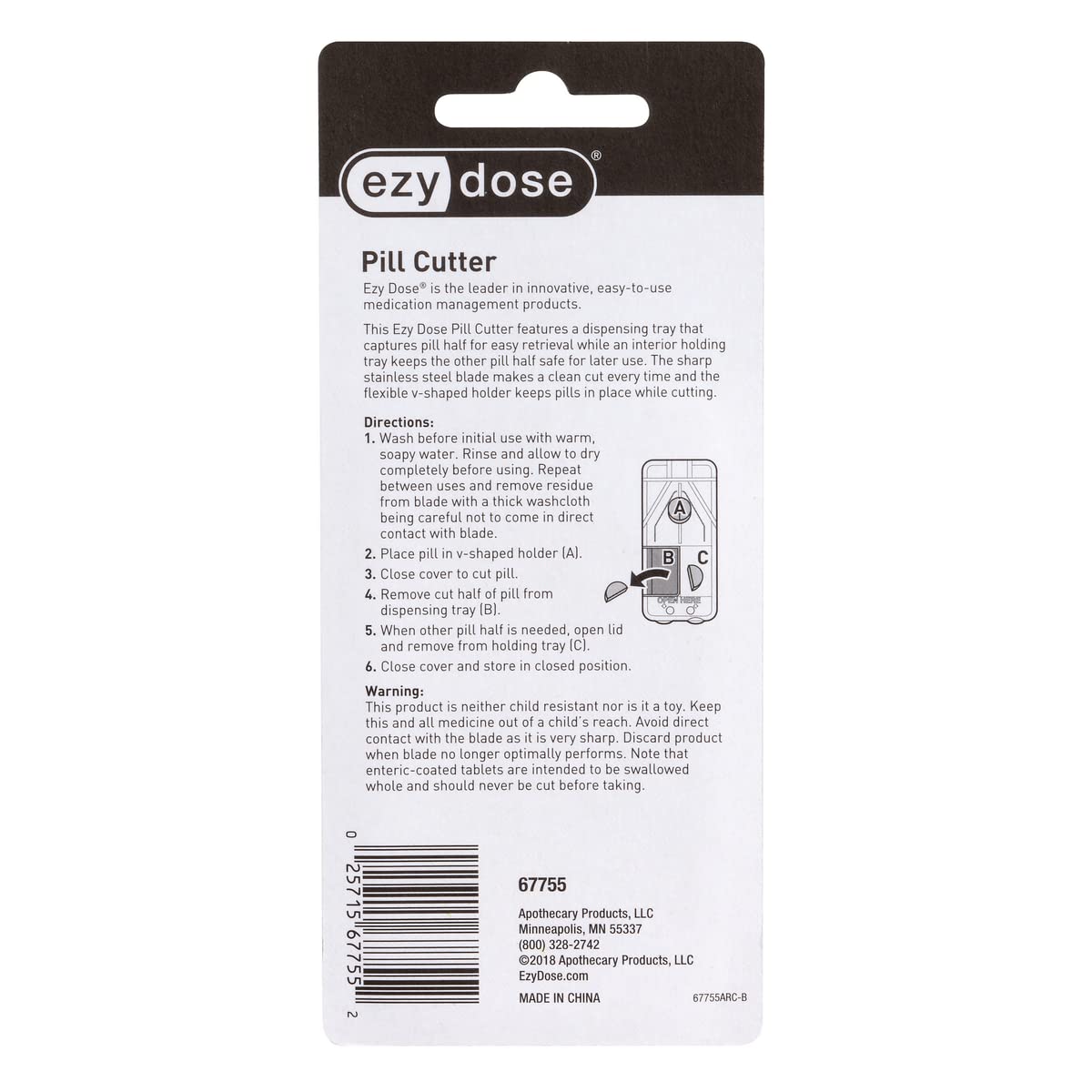 EZY DOSE Pill Cutter and Splitter with Dispenser, Daily Usage, Safely Cut Pills, Vitamins, Tablets, Accurate and Easy Cutting, S
