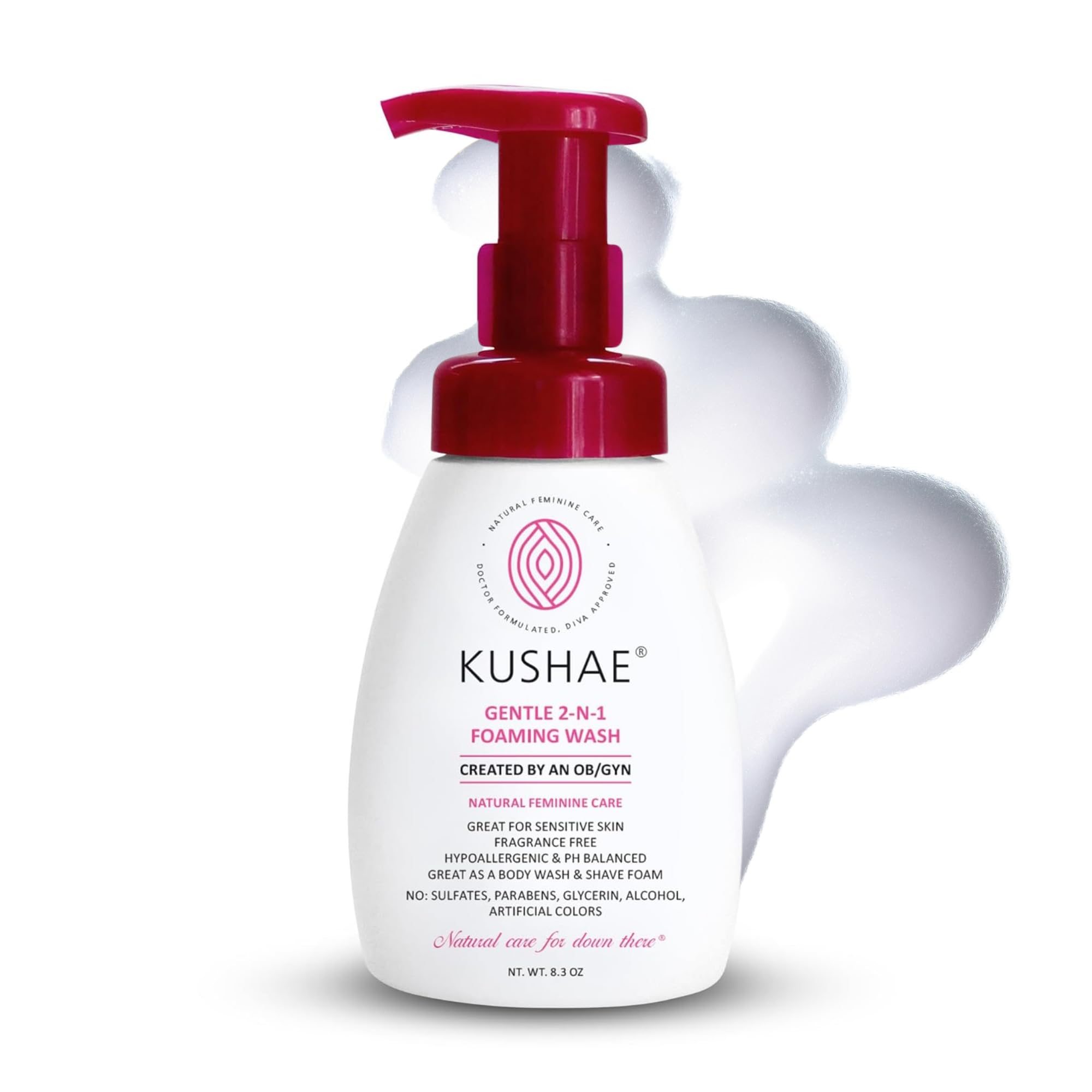 Kushae Gentle 2-in-1 Foaming Wash, pH Balance Feminine Wash for Optimal Hygiene, Refreshing & Soothing Feminine Wash for Sensiti
