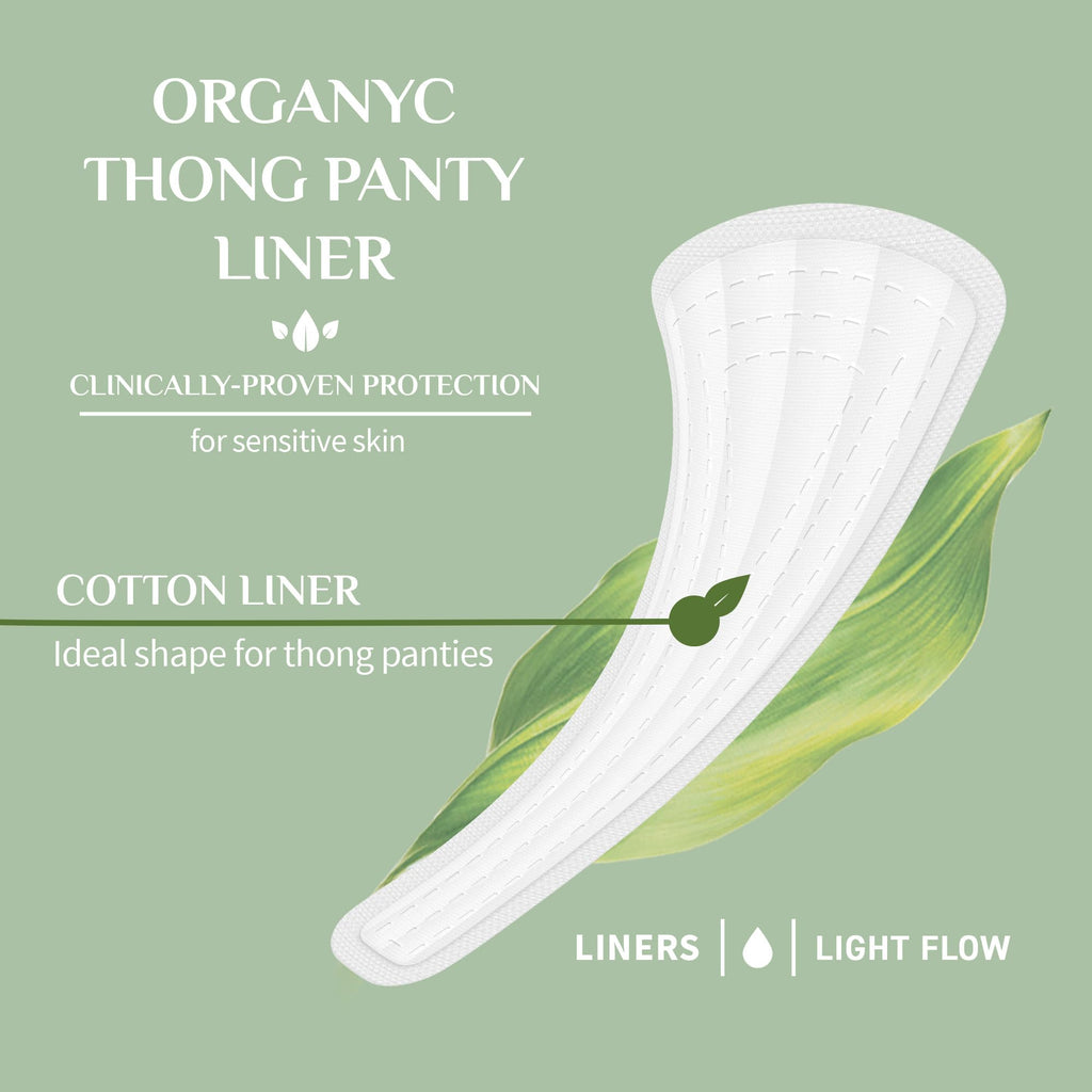 Organyc 100% Certified Organic Cotton Inside and Out Tanga Thong Panty Liners, Ultra Thin Liners for Women, Light Flow, 24 Count