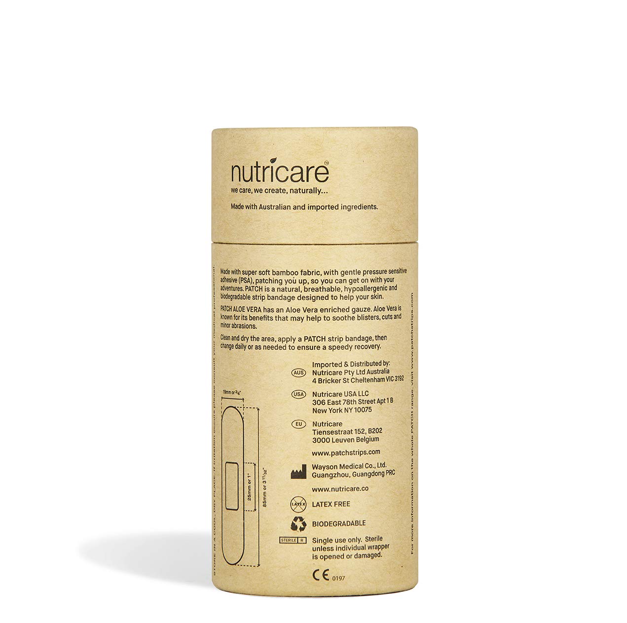 Patch Tan Bamboo/Aloe Vera Adhesive Bandage Sterile .75 x 3 25 Container
