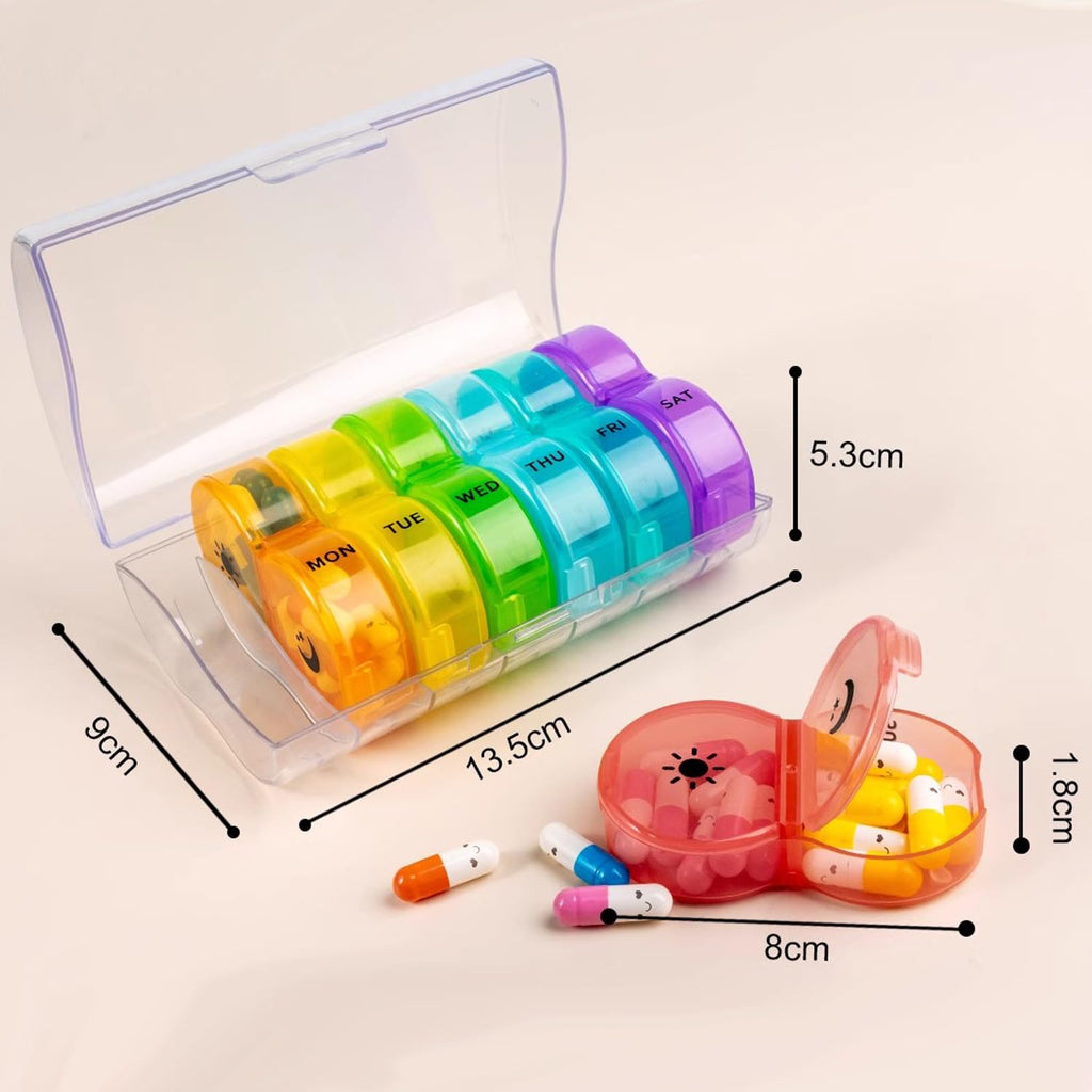 Weekly Pill Organizer 2 Time a Day,Pill Dispensers, Pill Box 7 Day with One-Side Large Opening Design for Easy Filling ,2 Times